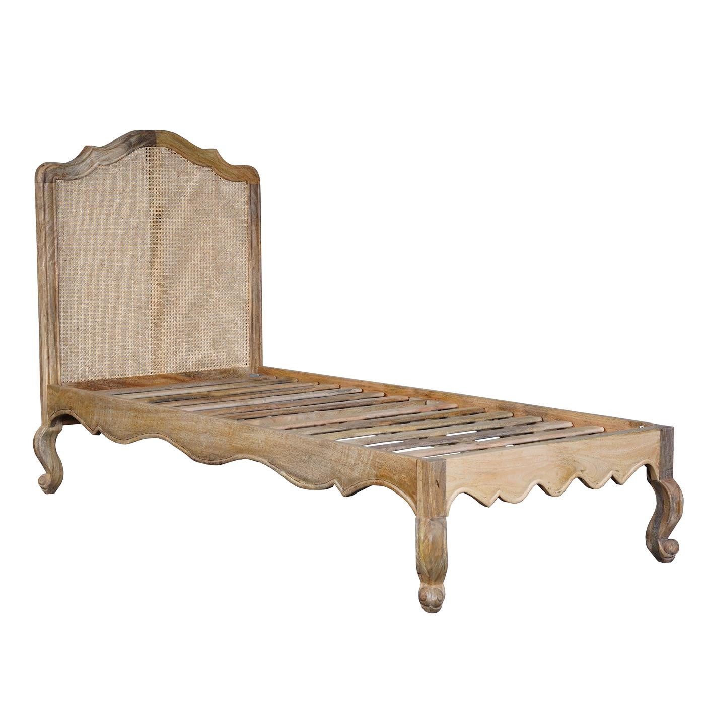 baario Massivholzbett Bettgestell WIENER 90x200 massiv, Geflecht Massivholz Antik Design