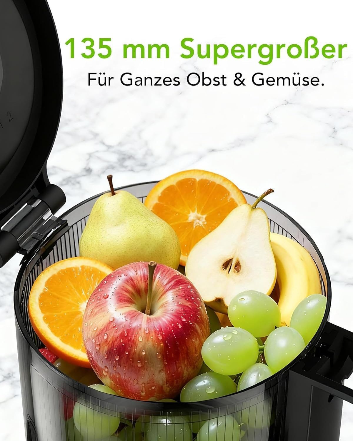 Kismile Entsafter Slow Juicer mit 135mm extra großem Einfüllschacht, 300 W, Leicht zu reinigen, Entsafter für ganzes Obst und Gemüse – Bild 3 von 5