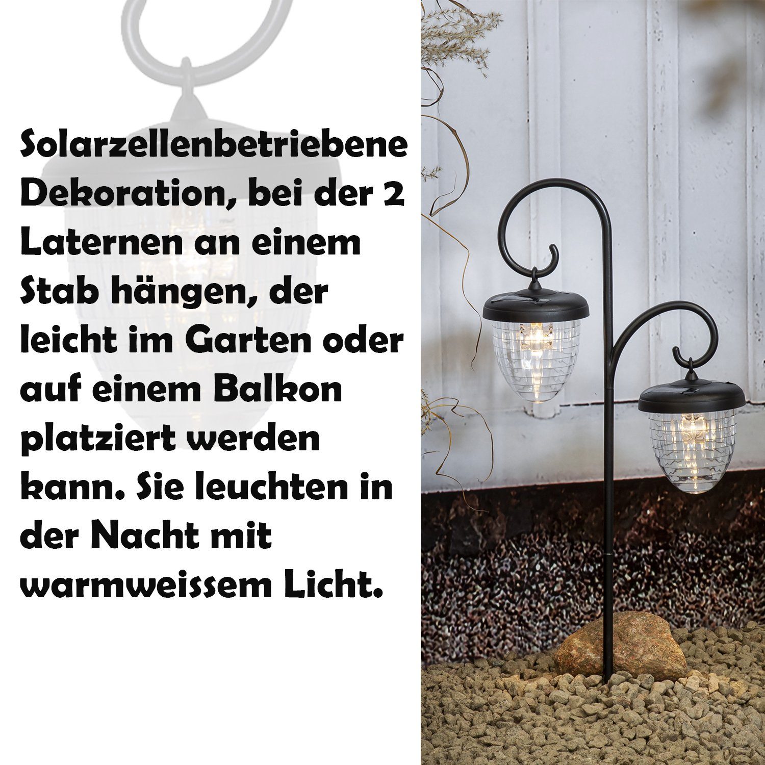 STAR TRADING Solarleuchte Outdoorleuchte LED fest integriert, SOLAR "Bellota" schwarz, Warmweiß (LED), LED Doppel-Laterne