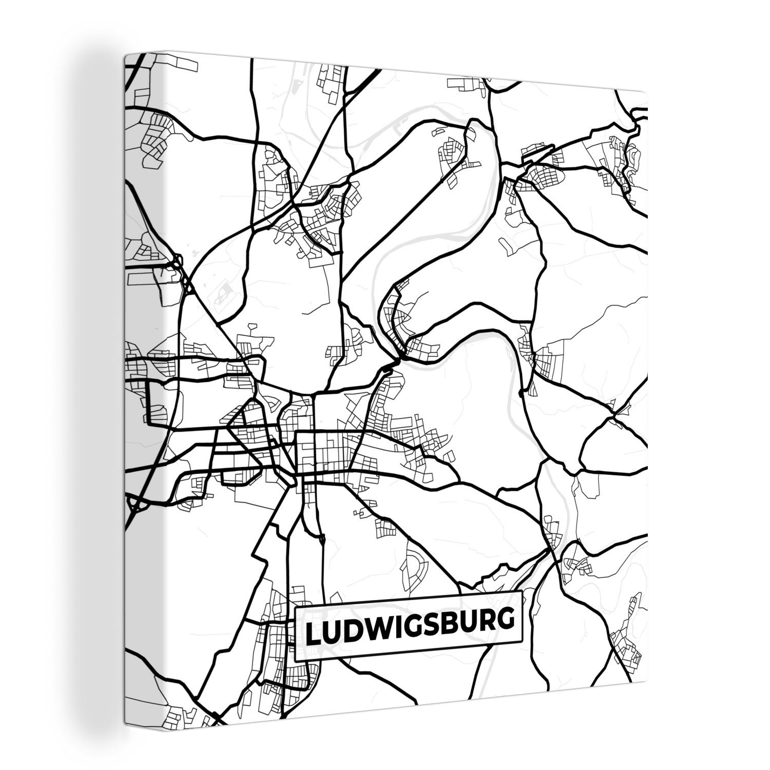 Leinwand Stadtplan Karte, Wohnzimmer OneMillionCanvasses® Leinwandbild - (1 Bilder - St), Schlafzimmer Ludwigsburg für