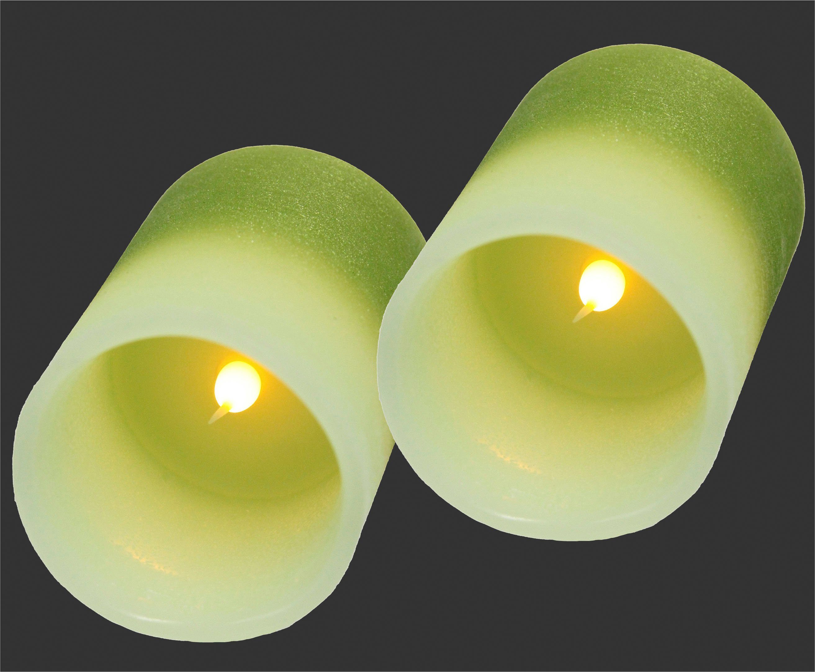I.GE.A. romantisch LED-Kerze Rosa Warmweiß (2-tlg), Dekoration 2er Stumpenkerze grün Echtwachs Set Romantische Deko Valentinstag LED-Kerzen Flackernd