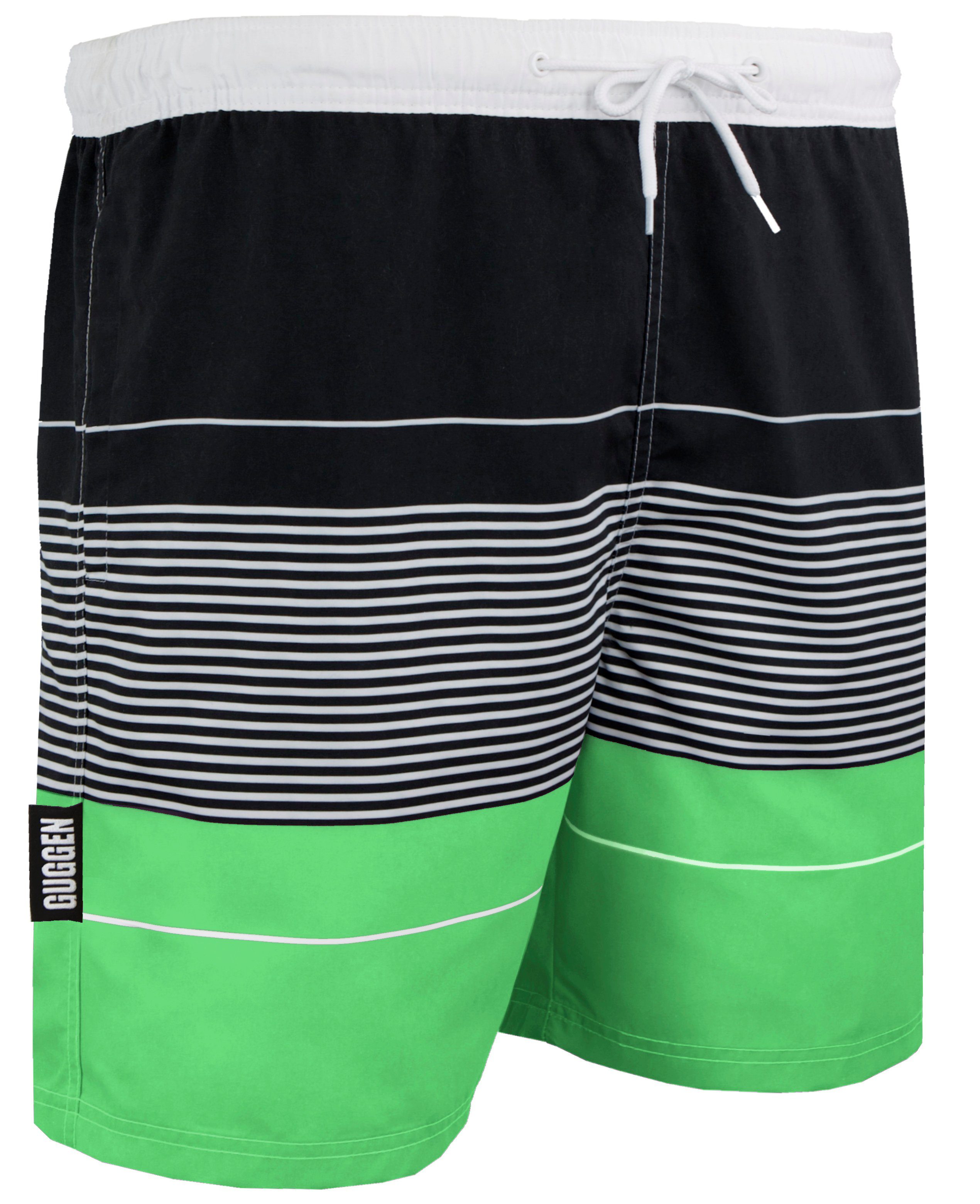 GUGGEN Mountain Badehose Guggen Mountain Badehose Herren Schnelltrocknende Badeshorts Männer mit Kordelzug gestreiftes Muster Badehose ZMB880 Grün-Schwarz