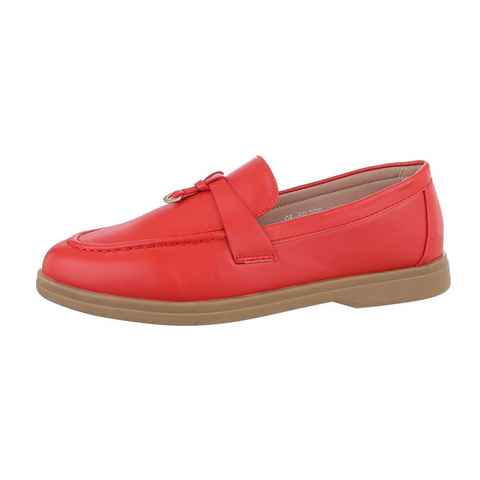 Ital-Design Damen Mokassins Freizeit Slipper Blockabsatz Mokassins in Rot