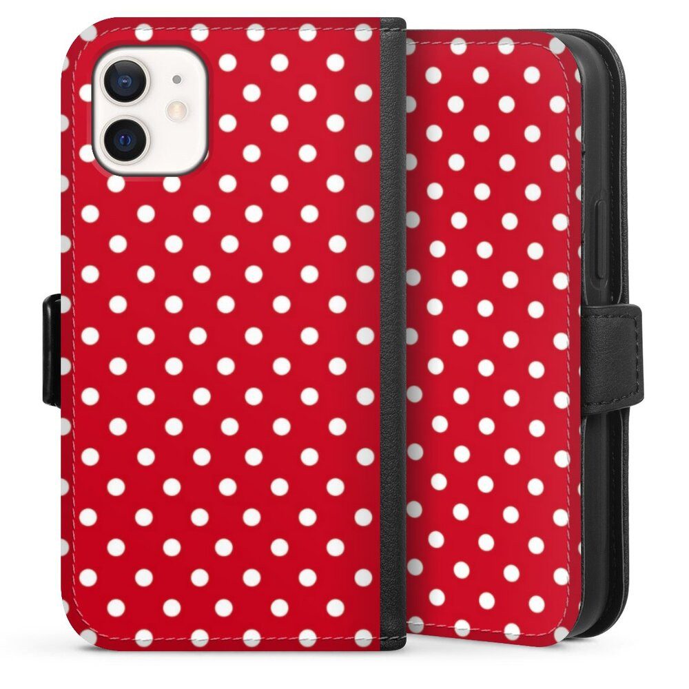 DeinDesign Handyhülle Punkte Retro Polka Dots Polka Dots - dunkelrot und weiß, Apple iPhone 12 mini Hülle Handy Flip Case Wallet Cover