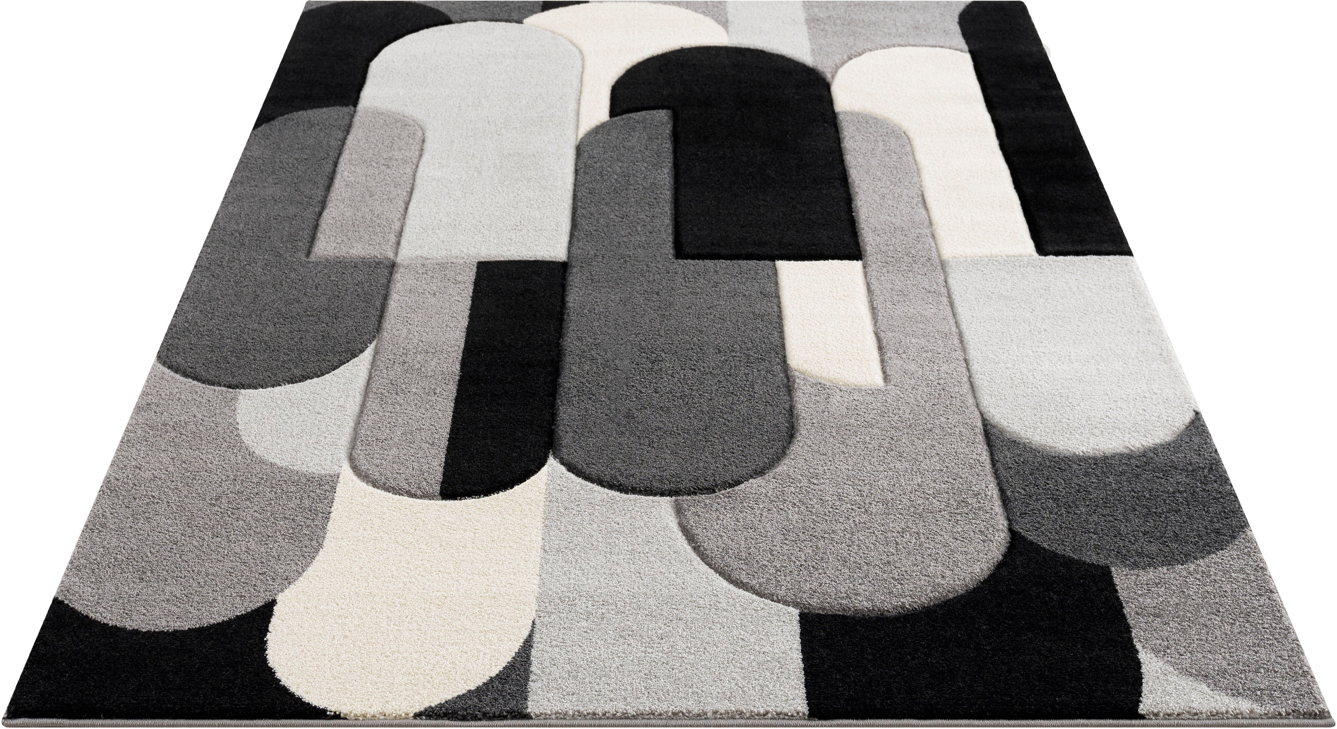 Teppich Pautz, 14 my handgearbeiteter mm, Höhe: Hoch-Tief-Effekt, Konturenschnitt, grau wende-Teppich home, rechteckig