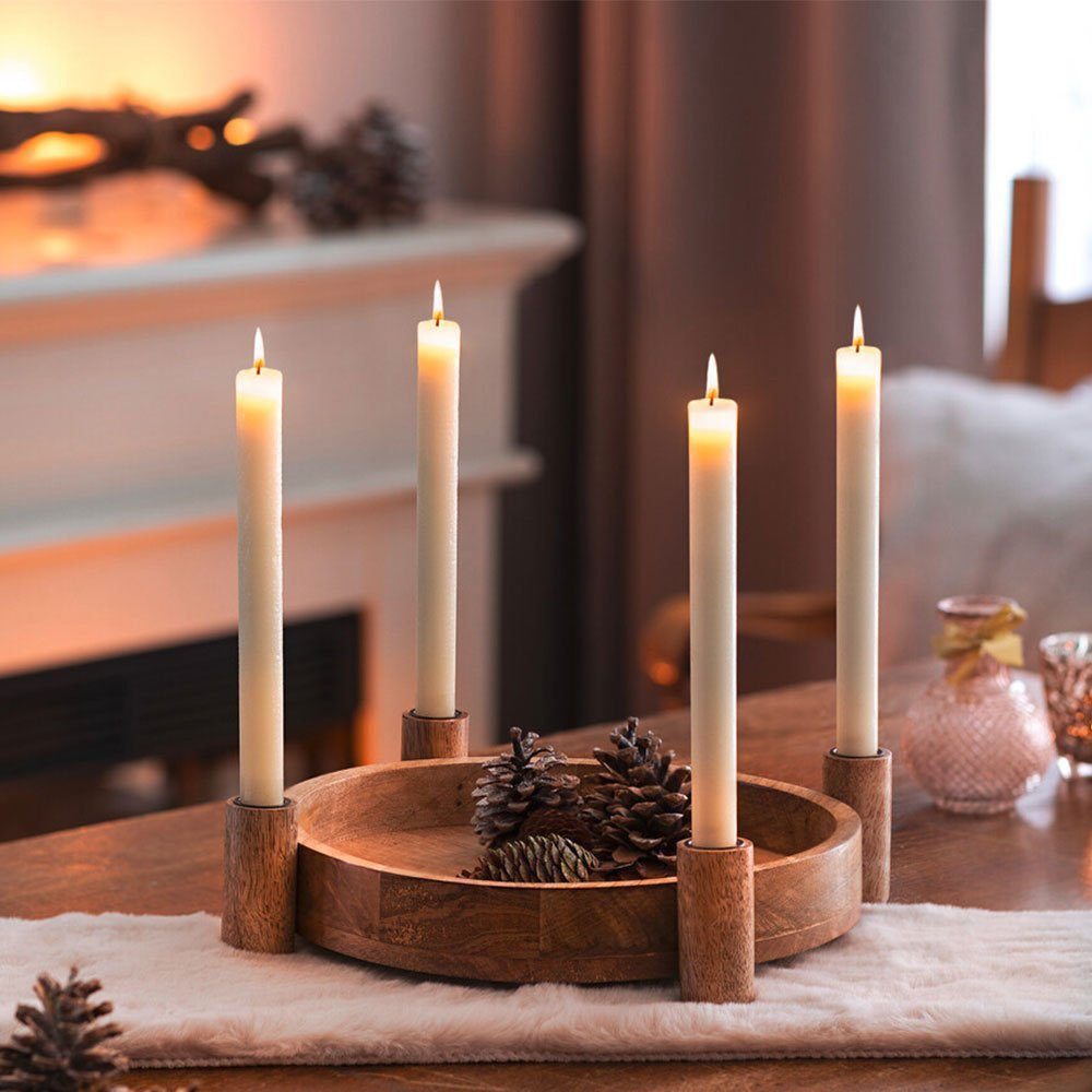 Home-trends24.de Kerzenhalter Tablett Halter Tafel Stabkerzen Tisch Mango Holz Adventskranz
