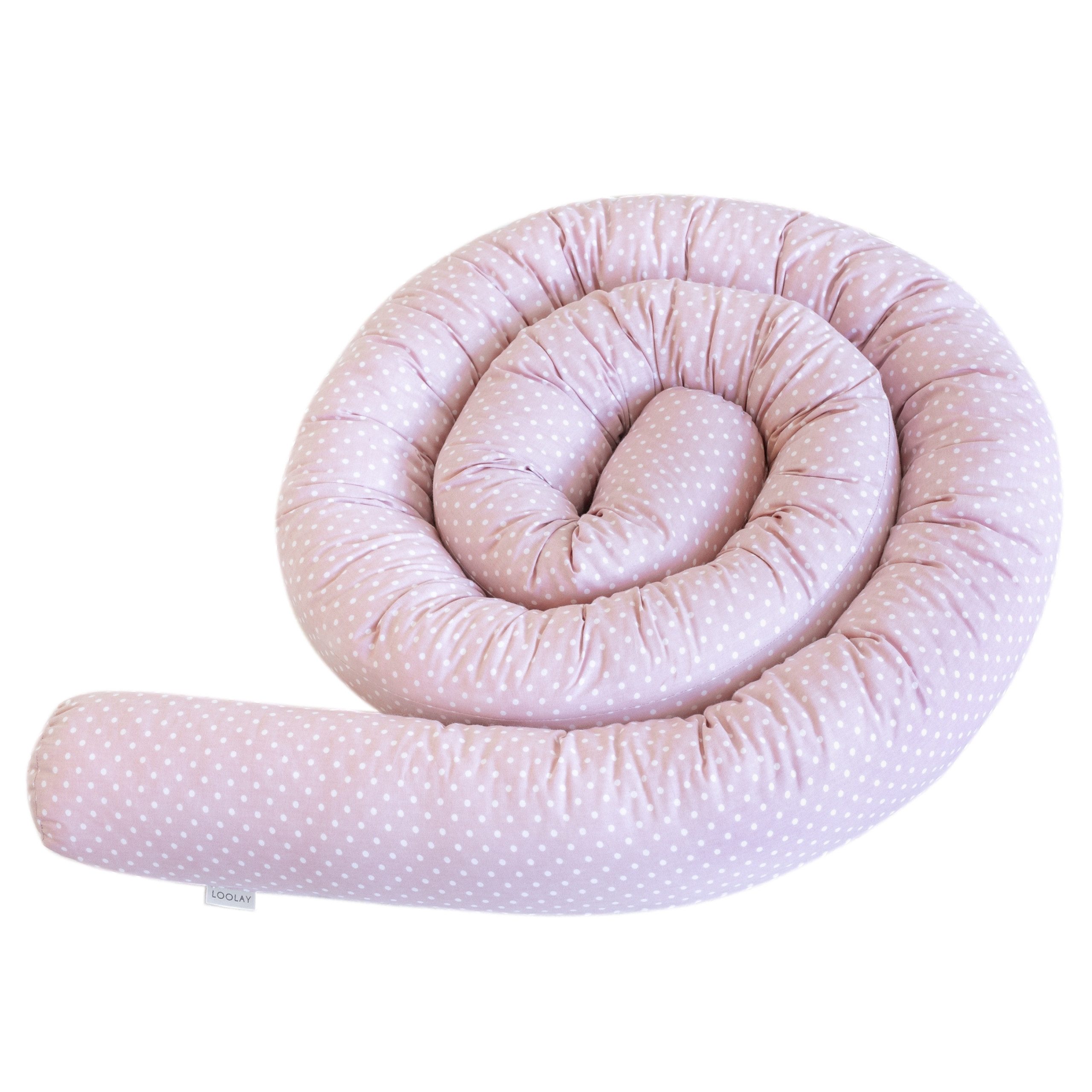 Loolay Nestchenschlange Mini PUNKTE Rosa Baumwolle Multifunktion PREMIUM Bettschlange Schlange, (Bettumrandung Krabbeldecke Babybett Umrandung Schlange Bett Kopfschutz, Zierkissen Bettrolle Dekokissen Zugluftstopper - Super GESCHENK), LOOLAY® - 100% Europäische Stoffe und Kleinserien-Nähen!