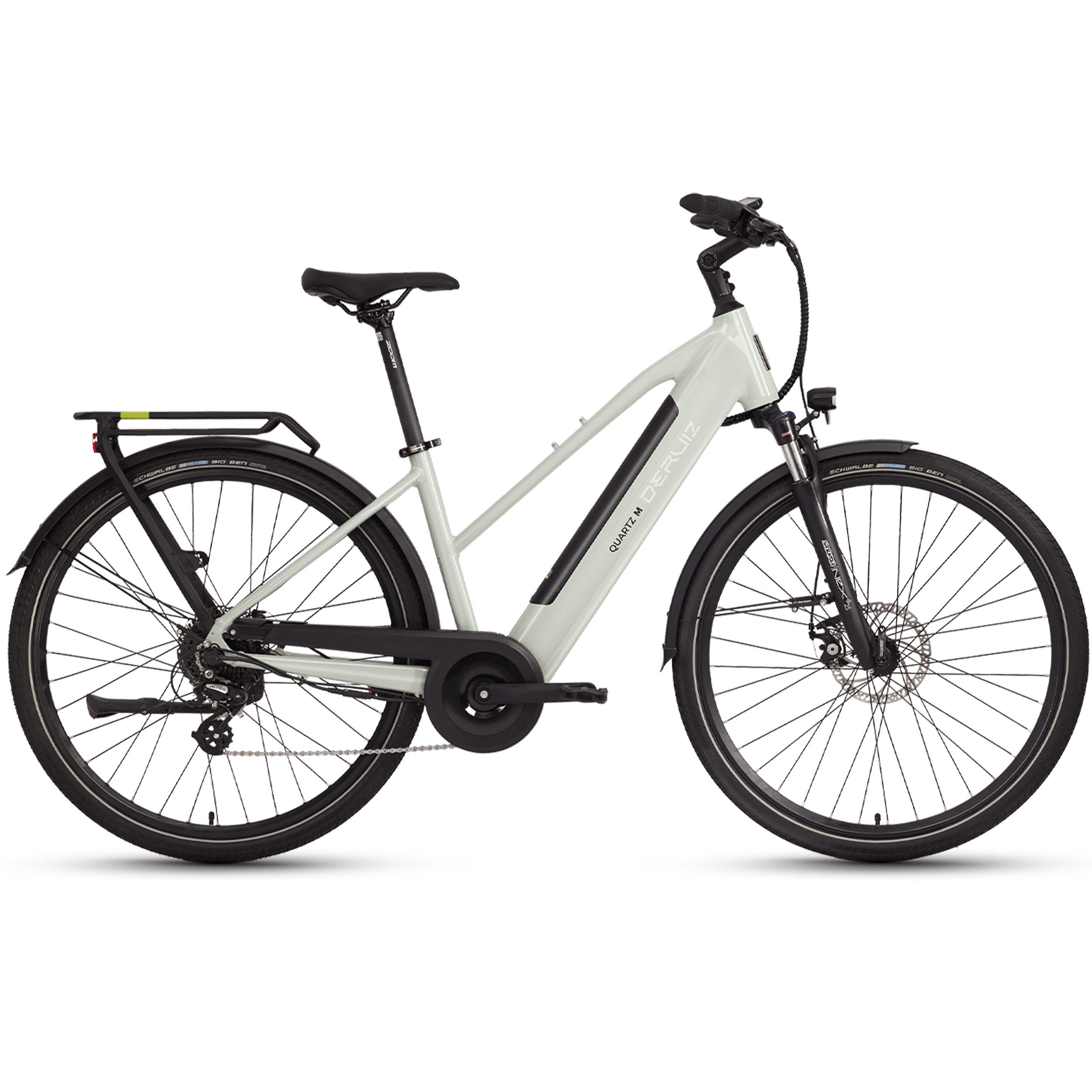 DERUIZ E-Bike Cityrad 28 Zoll, 121 km, 5 Stufen, Drehmomentsensor, Bluetooth, bis zu 140kg, 8 Gang SHIMANO Altus Schaltwerk, Kettenschaltung, Heckmotor, 483 Wh, (Federgabel mit Lockout, Hydr. Scheibenbremsen, 25kg Gepäckträger), 5 Stufen, Trapezrahmen, RH: 44 cm, Elektrofahrrad für Damen Herren