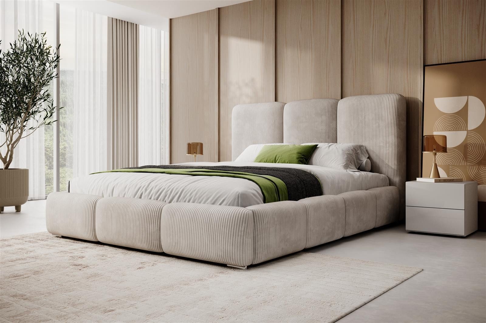 VIVENTE Möbel Polsterbett NIZZA im Kuschelstoff POSO, Bettkasten Lattenrost 32 Lamellen (wahlweise Holz- oder Metallrahmen Lattenrost, 32 Lamellen), mit großem Bettkasten in versch. Breiten und Цвета(ов)