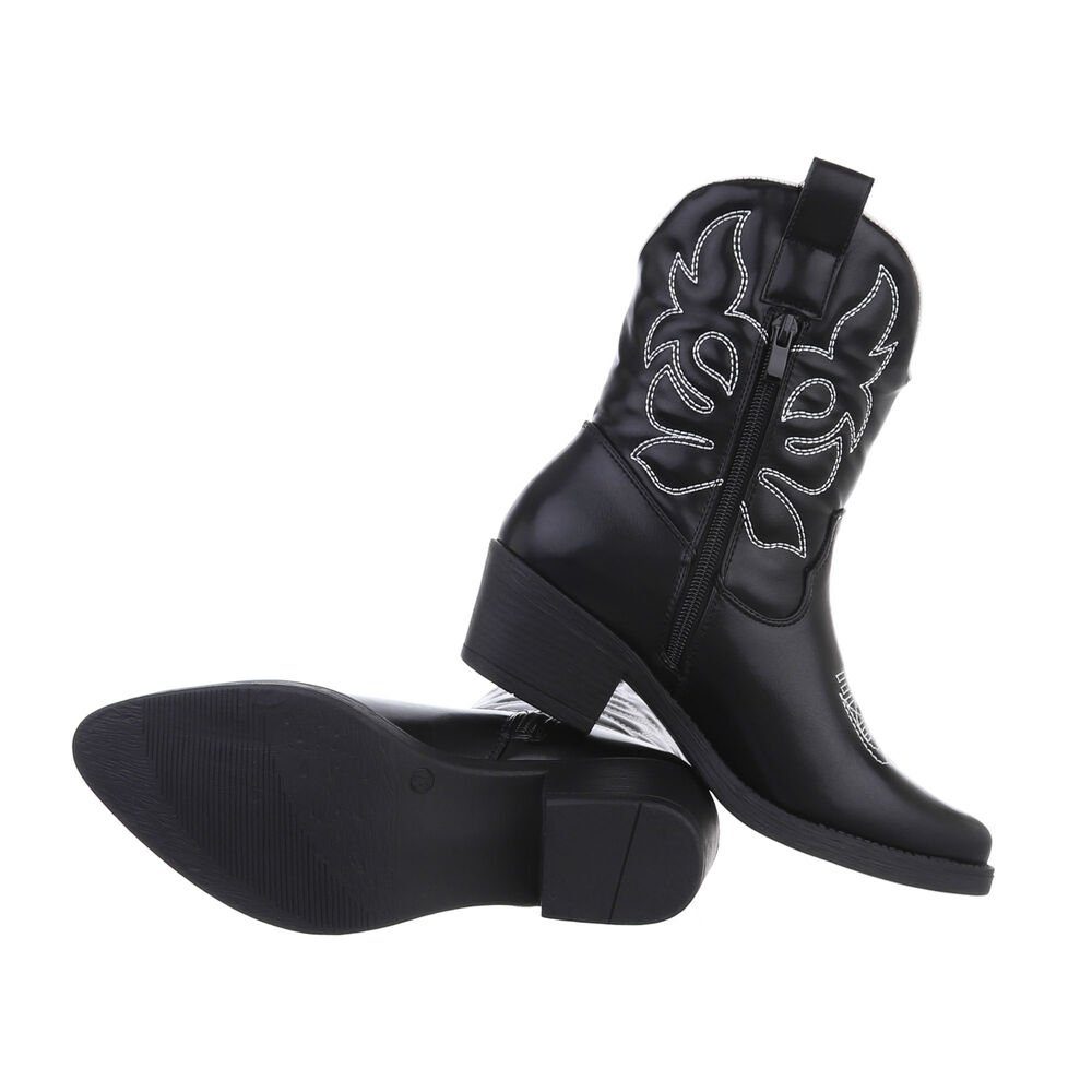 & Blockabsatz Bikerboots Westernstiefelette Western Cowboyboots Ital-Design Damen Western- in Schwarz