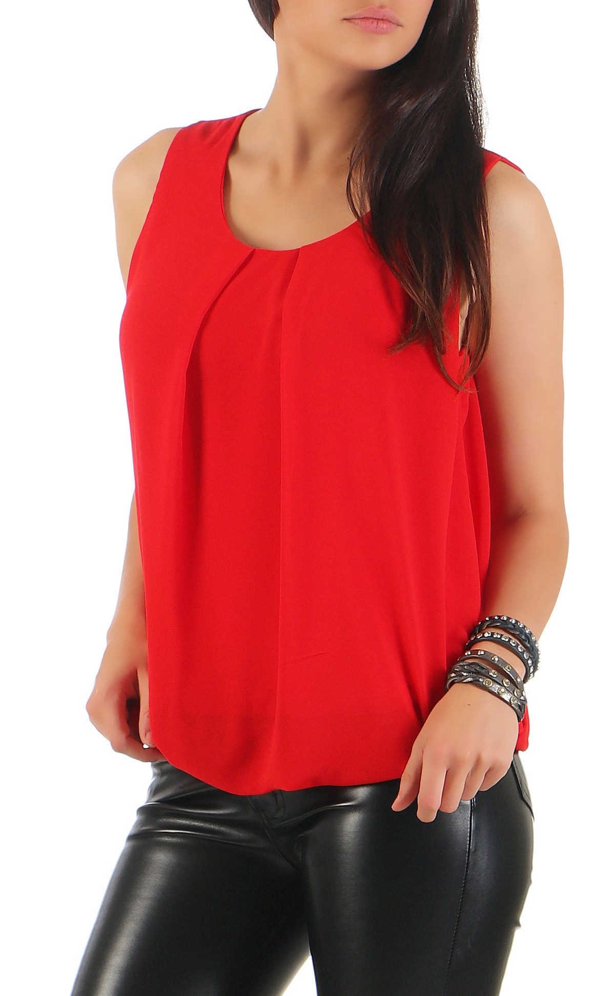 malito more than fashion Chiffonbluse malito Damen Bluse ärmellos 6879 Blusentop mit Rundhals-Ausschnitt
