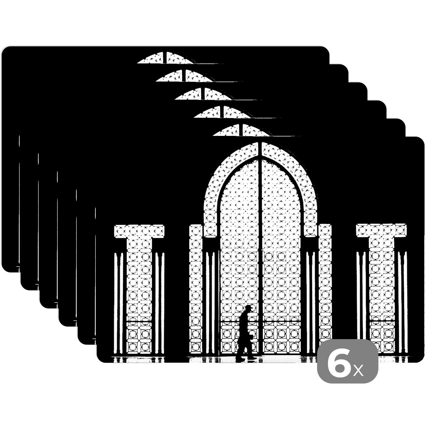 MuchoWow, - Platzset, Fenster (6-St), - Schmutzabweisend Mensch, Platzset, Platzdecken, Tischmatten, - Schwarz Platzmatte, Weiß