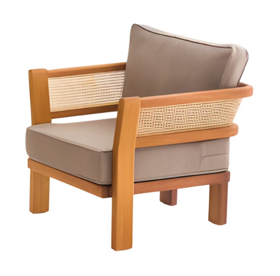 Xlmoebel Gartensessel Beiger Holz-Textil Sessel mit modernem Design und hohem Komfort (1-St., Gartensessel), Made in Europa