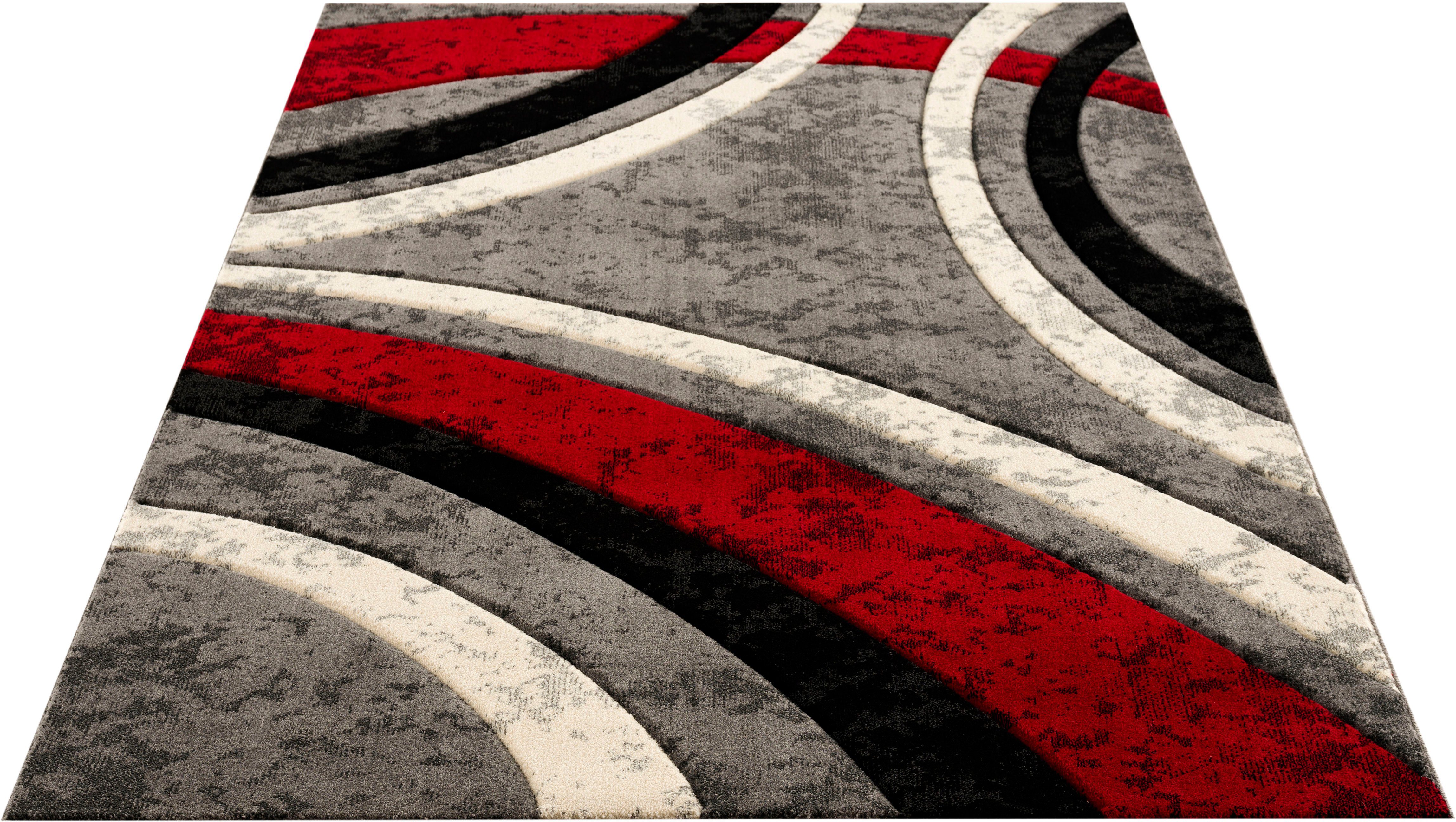 Teppich Jelva, Home affaire, rechteckig, Höhe: 11 mm, Kurzflor, mit handgearbeitetem Konturenschnitt im 3D-Design rot | Kurzflor-Teppiche