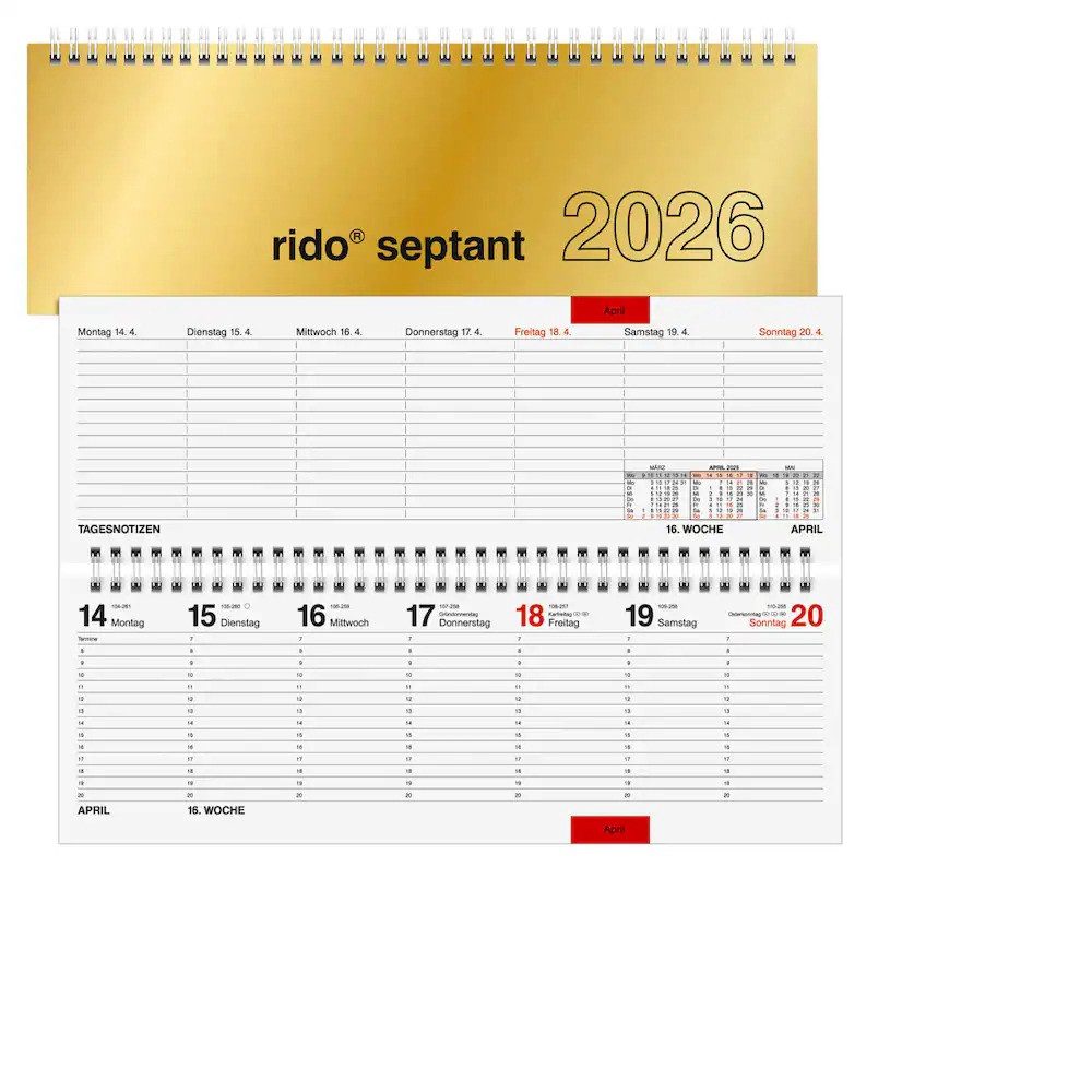 RIDO Tischkalender Wochenplaner 2027 septant quer gold (1-tlg)