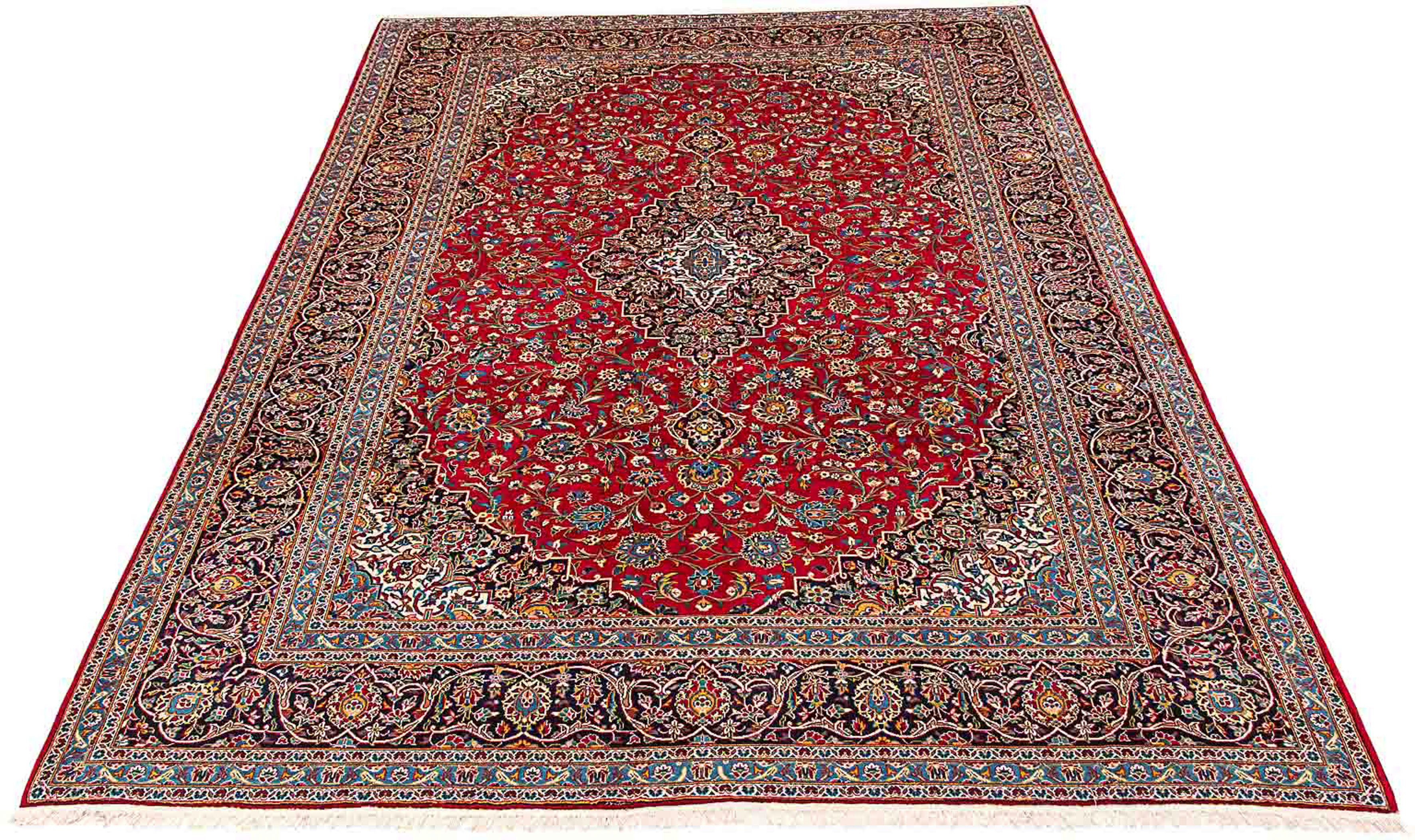 Orientteppich Perser - Keshan - 417 x 308 cm - rot, morgenland, rechteckig, Höhe: 10 mm, Wohnzimmer, Handgeknüpft, Einzelstück mit Zertifikat