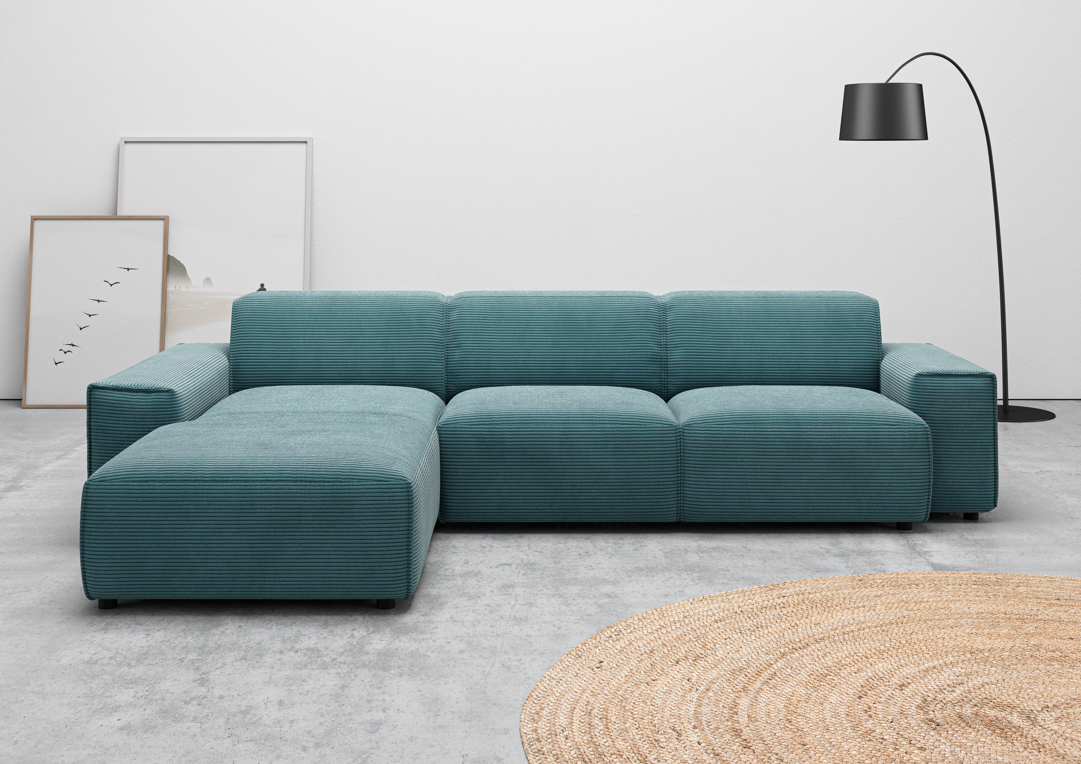 andas Ecksofa Glimminge auch in Breitcord, Feincord, Bouclé + Easy care-Bezug, L-Form, Breite 294, Zierkissen