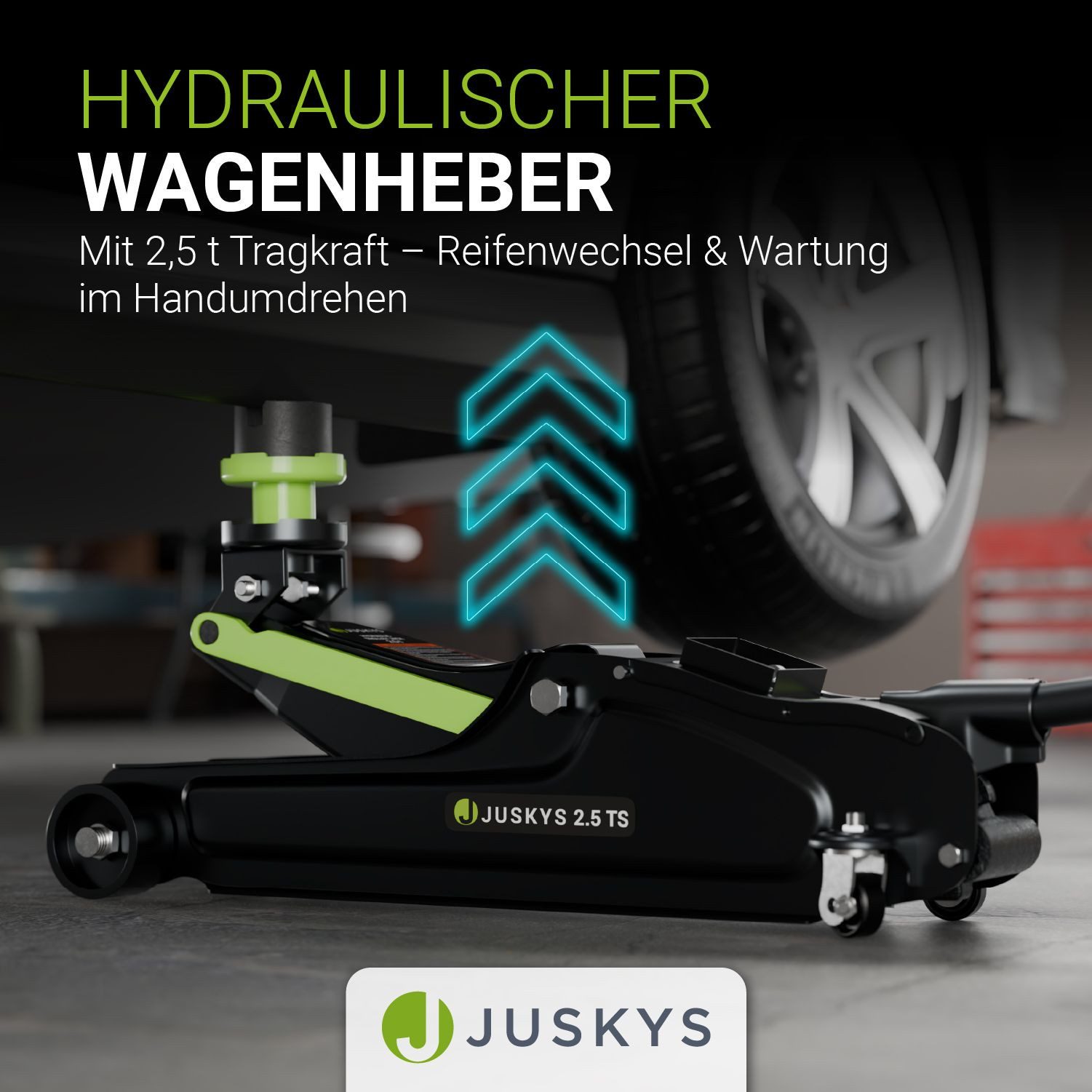 Juskys car jack, max. lifting height: 39 cm, up to 2.5 t, with accessories & gloves, lifting range up to 390 mm, for cars