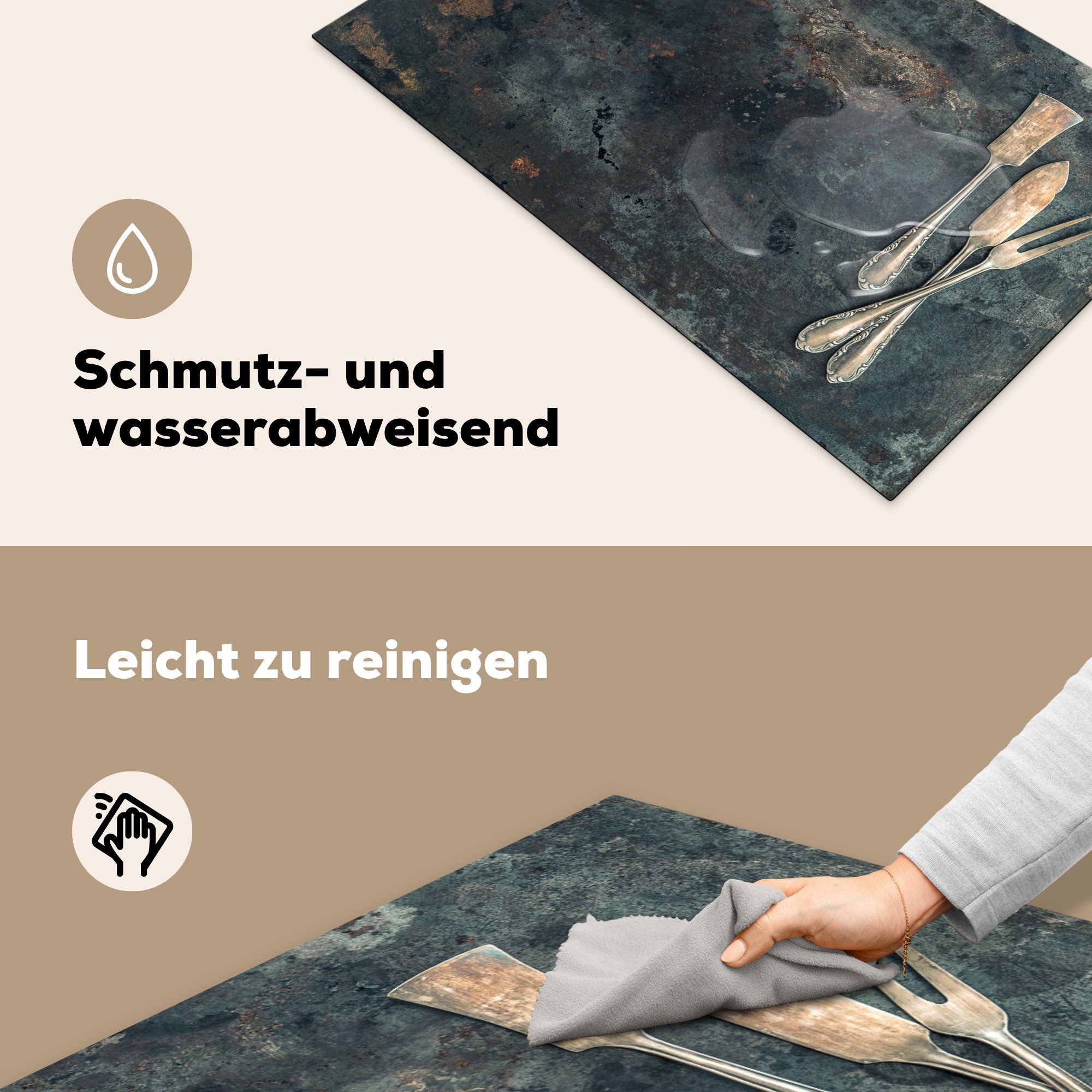 Induktionsschutz Kochfeld, tlg), Herdblende-/Abdeckplatte 83x51 - cm, Ceranfeldabdeckung, für - Fischbesteck - - Retro (1 Arbeitsplatte Küchenutensilien MuchoWow Vinyl, küche