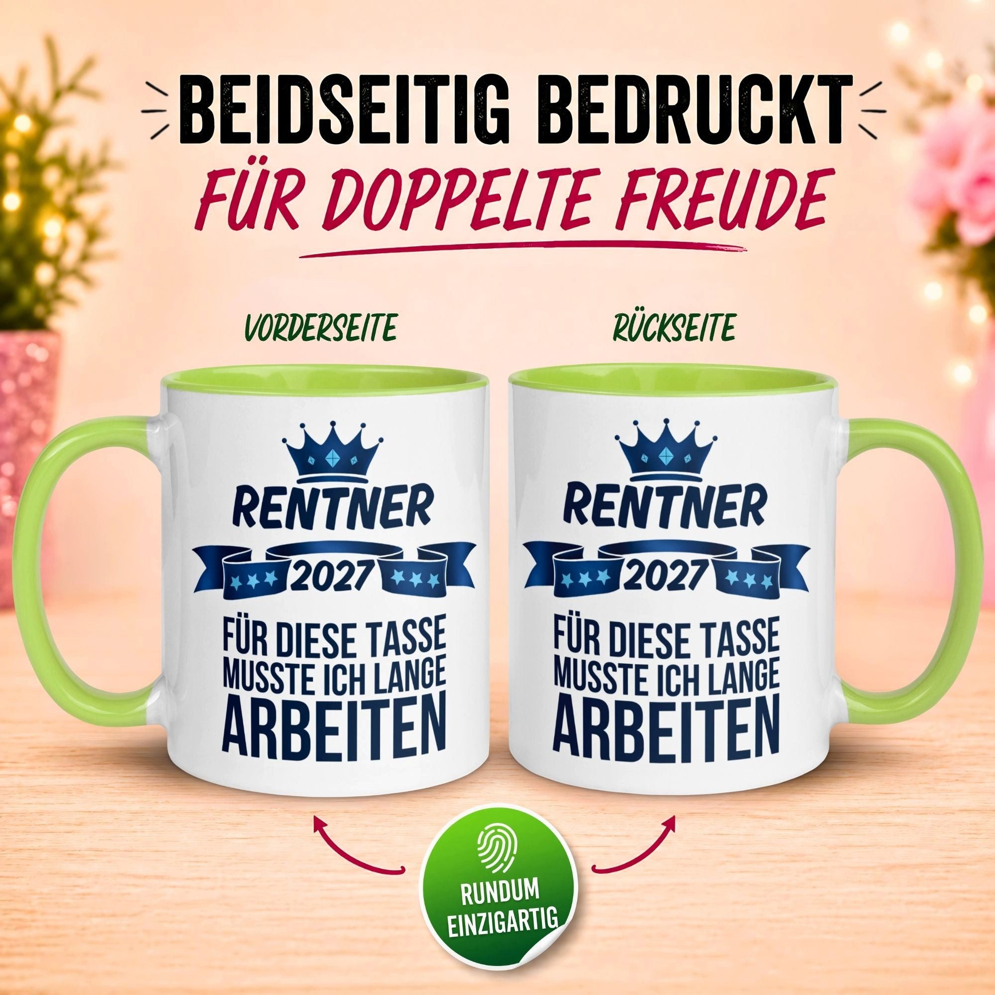 Momentals Tasse Rentner 2027 – Für die Tasse musste ich lange arbeiten – Rente Mann, Gratis Versand · Links-&Rechtshänder · Spülmaschinenfest