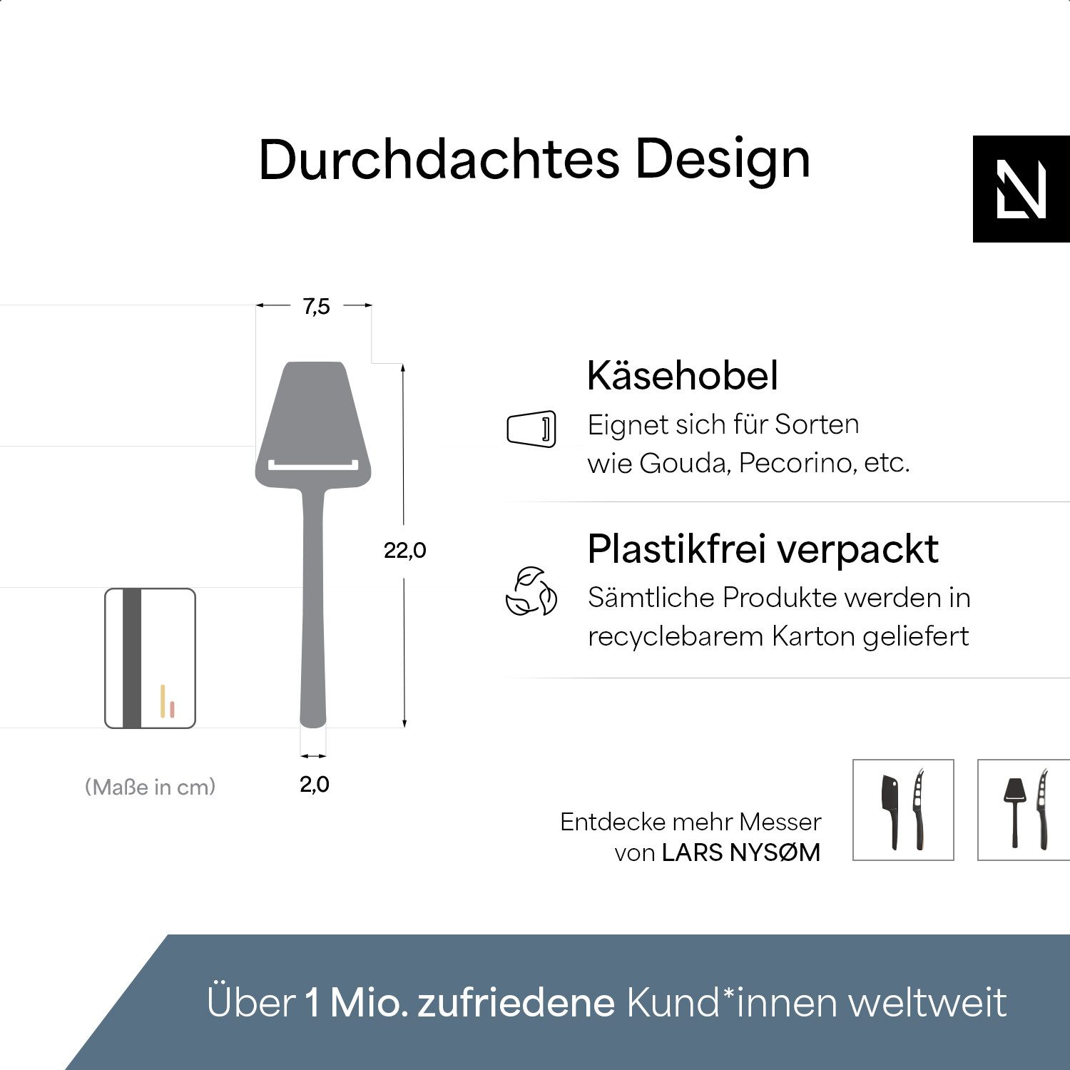 LARS NYSØM Käsemesser Skrælle, Edelstahl Käseschäler mit ergonomischem Griff – Bild 4 von 5