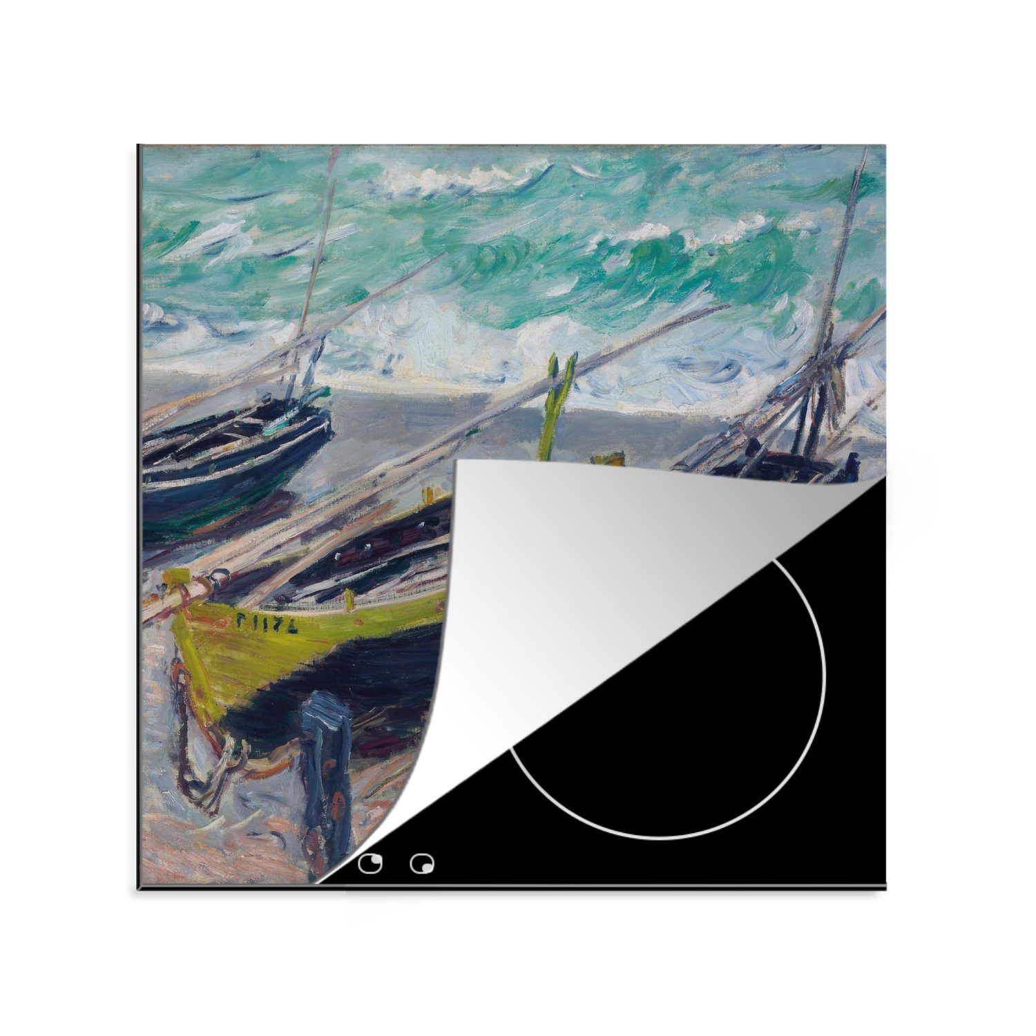 tlg), Fischerboote für Arbeitsplatte Drei Vinyl, - Herdblende-/Abdeckplatte Claude MuchoWow (1 Ceranfeldabdeckung, Monet, küche 78x78 cm,