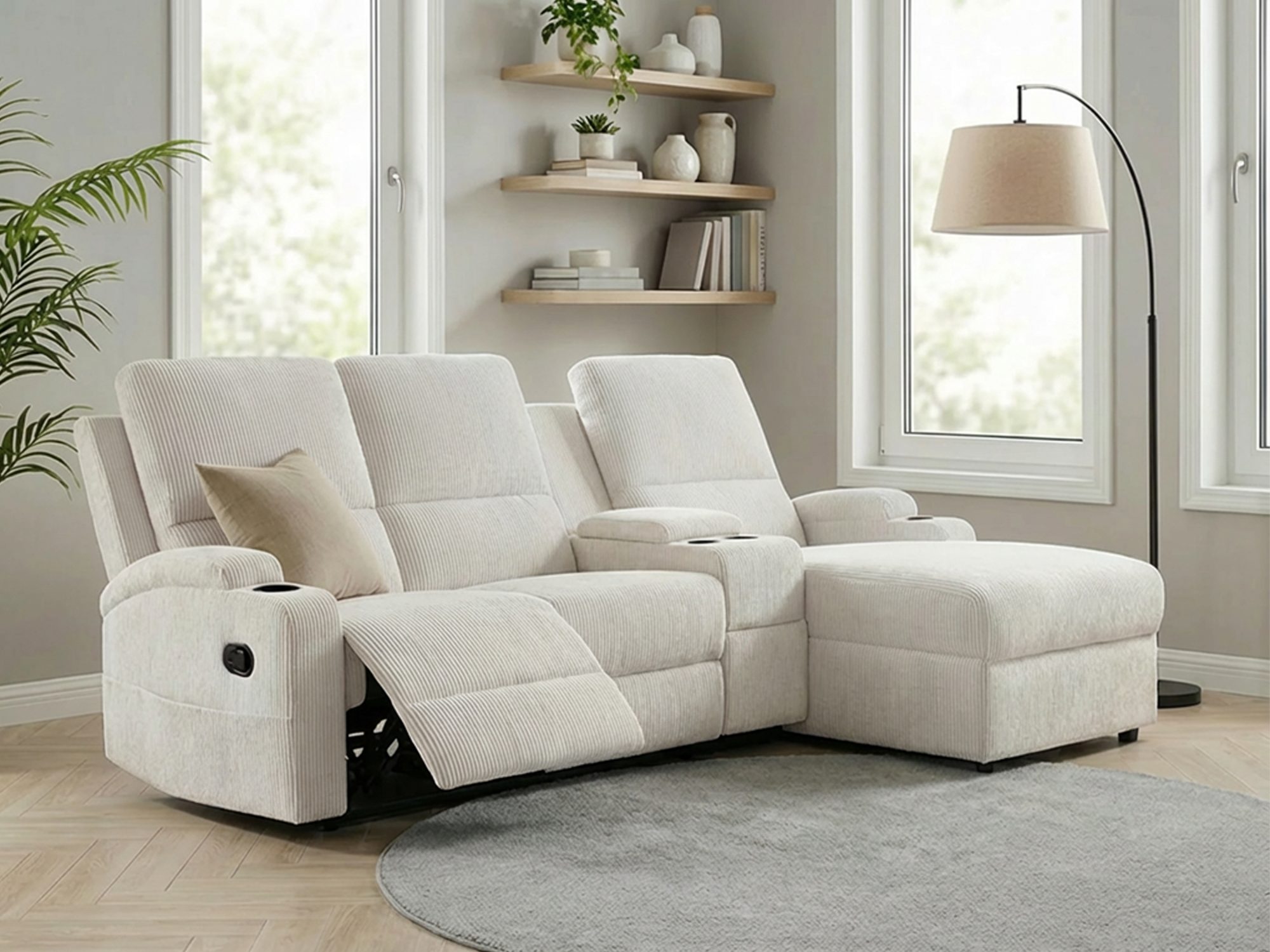 OTTO home Ecksofa NAPORI Multimediasofa, 3er Kinosessel XXL, L-Form, Cord, Kinosofa mit Relaxfunktion, Getränkehalter, Staufach und Staukasten