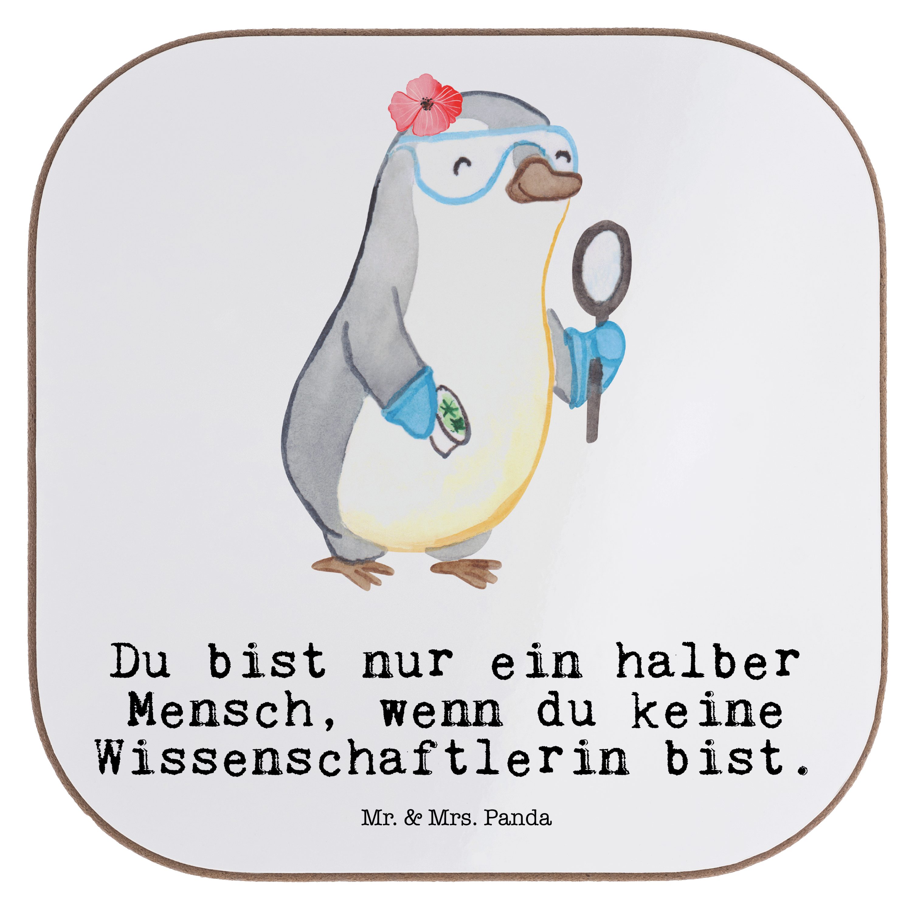 Mr. & Mrs. Panda Getränkeuntersetzer Wissenschaftlerin mit Herz - Weiß - Geschenk, Danke, Untersetzer Gläs, 1-tlg.