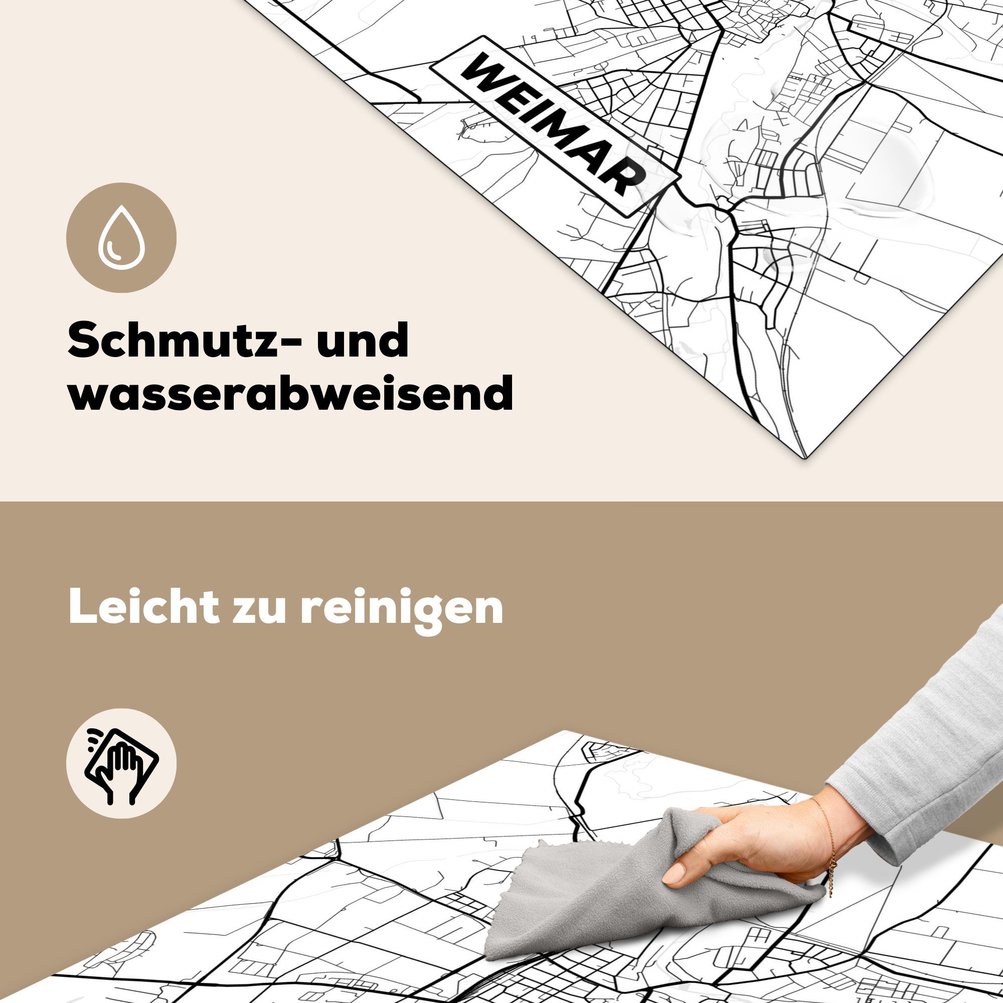 - Stadtplan, Ceranfeldabdeckung, Arbeitsplatte MuchoWow Herdblende-/Abdeckplatte Karte 78x78 Vinyl, küche (1 cm, tlg), - Weimar für