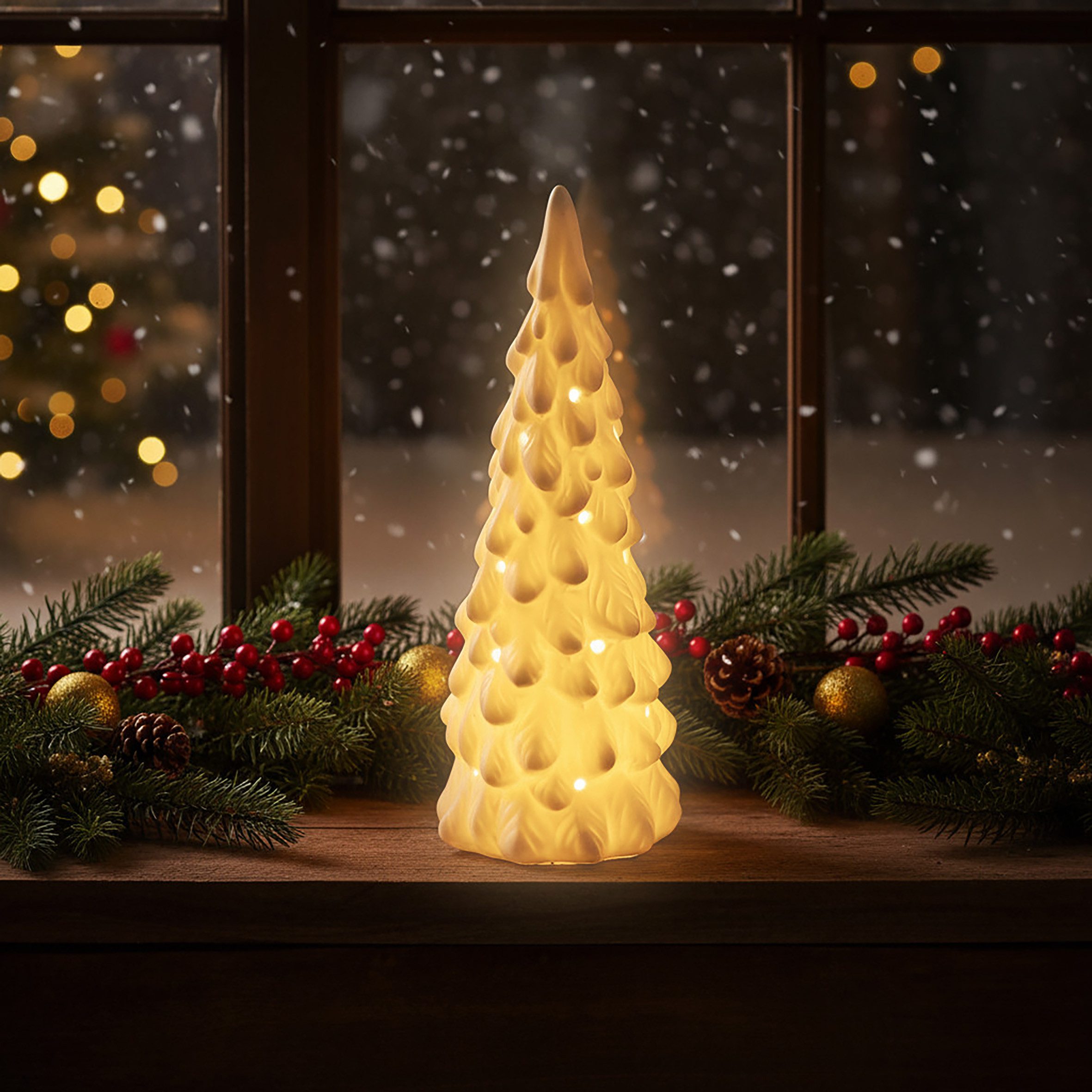 Spetebo Weihnachtsfigur LED Porzellan Tannenbaum Tisch Leuchte (26 cm, 1 St., matt weiß), Elegante Dekobeleuchtung für die Weihnachtszeit