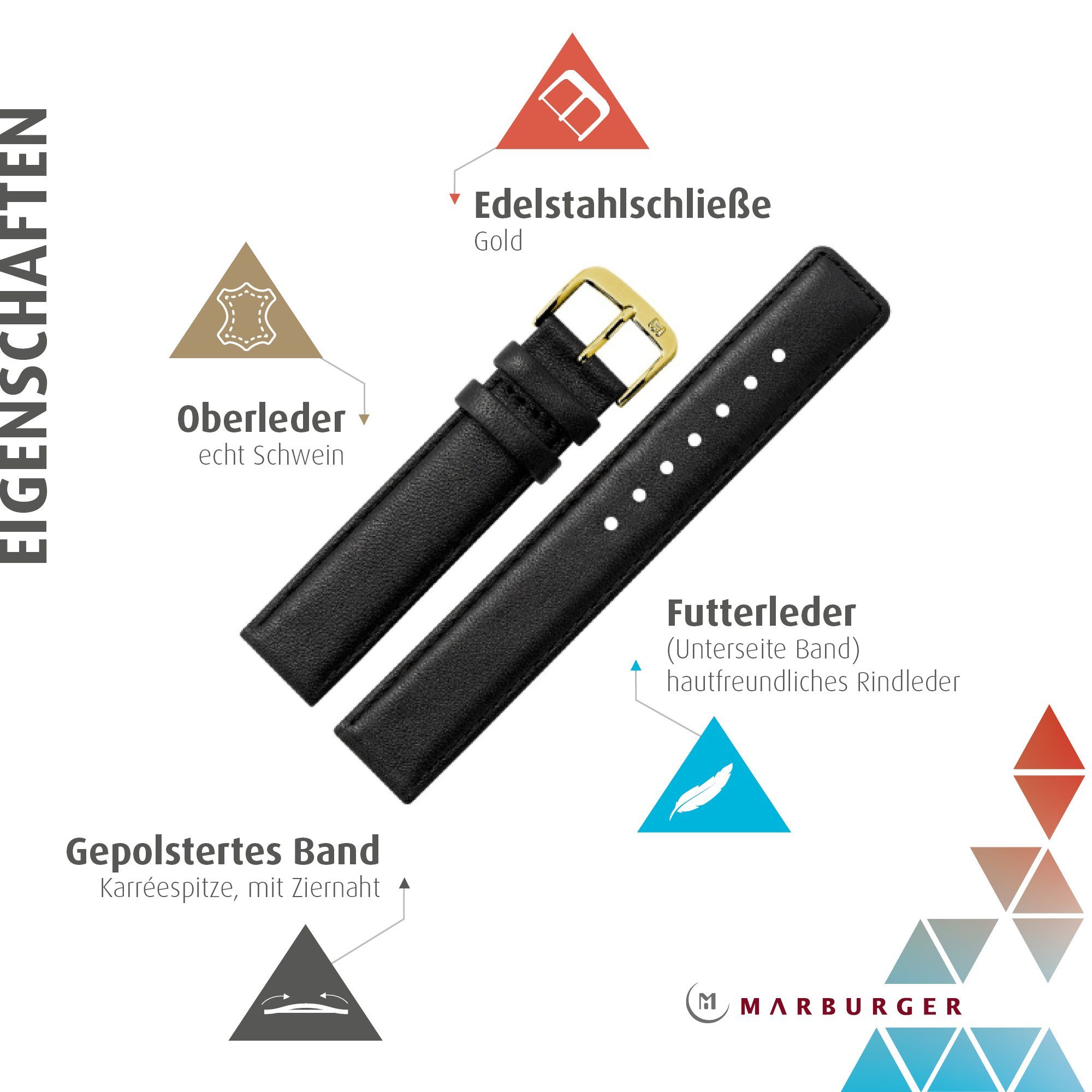 MARBURGER Uhrenarmband 20mm Leder Schwein Schweinsleder