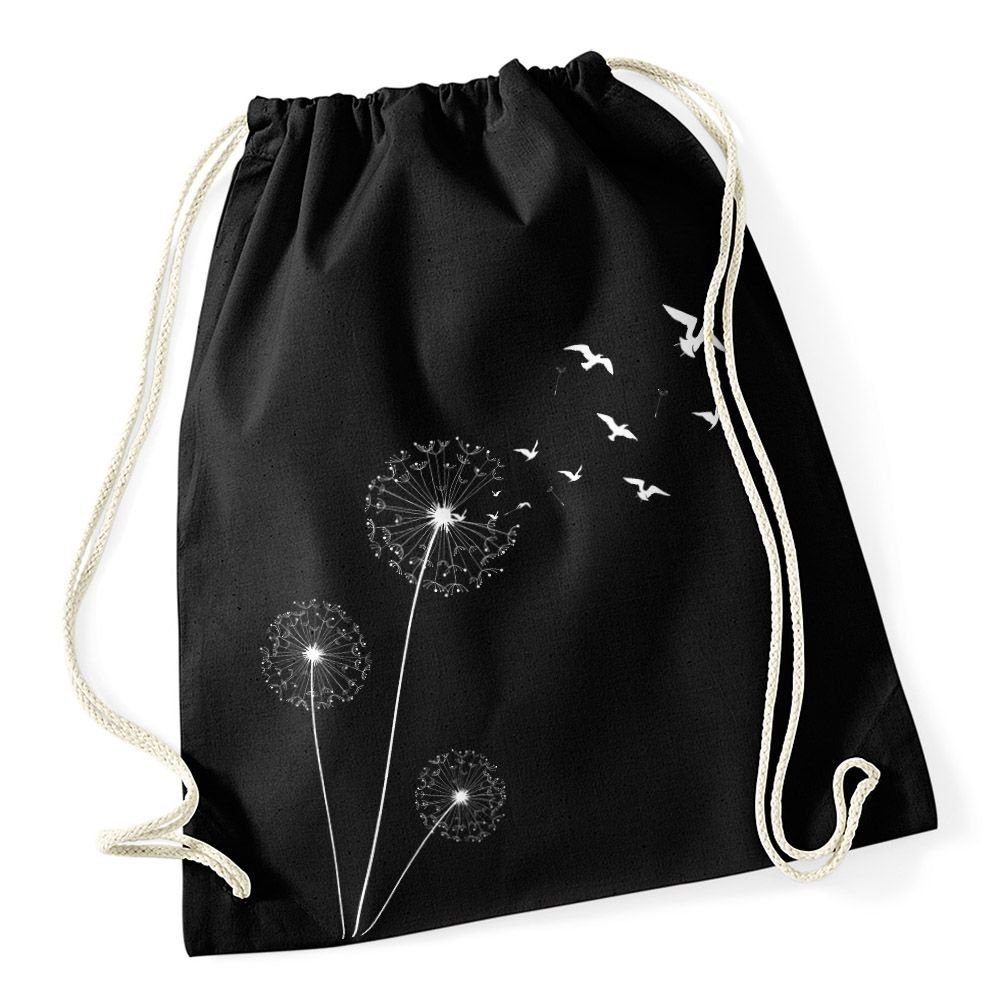 Autiga Birds Hipster Gymsac Turnbeutel Vögel Tasche Pusteblume Turnbeutel schwarz Dandelion Beutel Jutebeutel