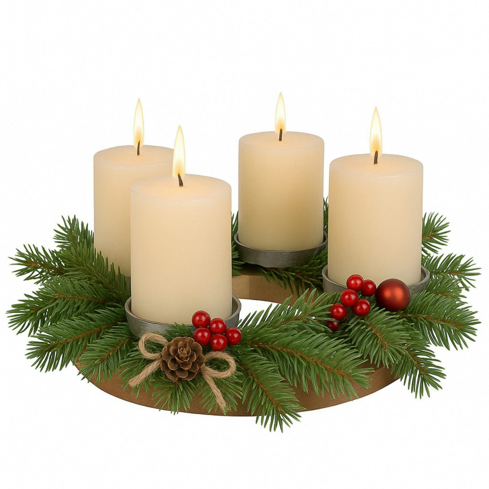 Koopman Adventskranz Kerzenhalter Ø 27 cm Mangoholz Aluminium Klein, für 4 Kerzen, Dekorativ, 27x4cm, Natur, Stabil – Bild 4 von 5