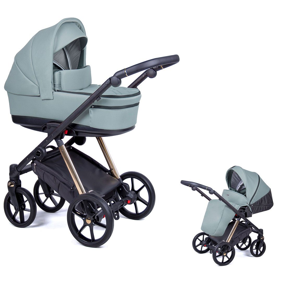 babies-on-wheels Kombi-Kinderwagen 2 in 1 Kinderwagen-Set Axxis - 14 Teile - in 24 Designs Opalgrün = Gestell gold