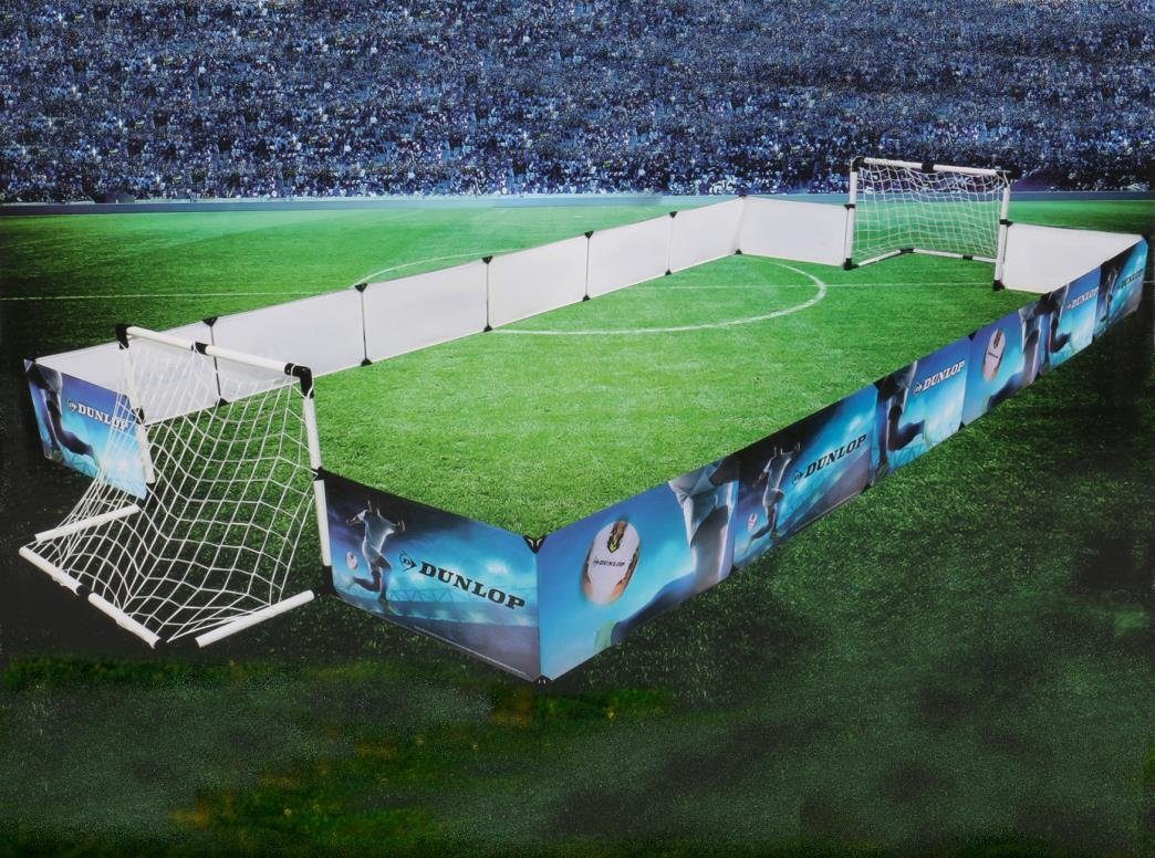 Dunlop Fußballtor Kinder Fußballtore 2er Set mit Begrenzungsbanden (Tor, Ball, Ballpumpe mit Adapter, Steck-Klick-Montage, Heringe inkl., Abmessungen Spielfeld (BxTxH) ca. 426 x 235 x 36 cm), Fußballtor mit Banden