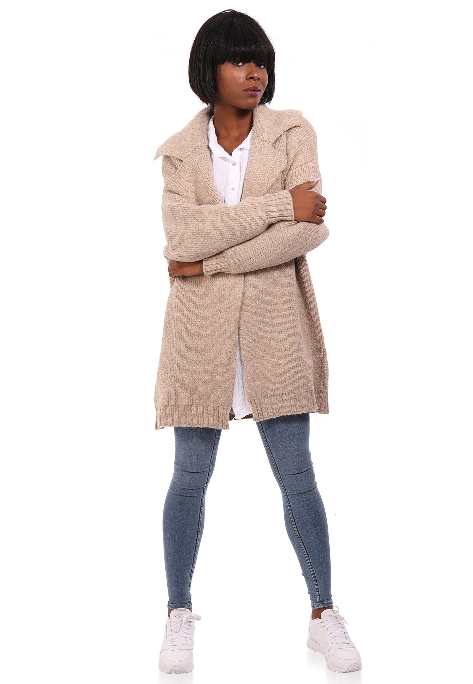 YC Fashion & Style Strickjacke (Kein Set, Schalkragen mit 1 Size beige One Cardigan -tlg) Basic