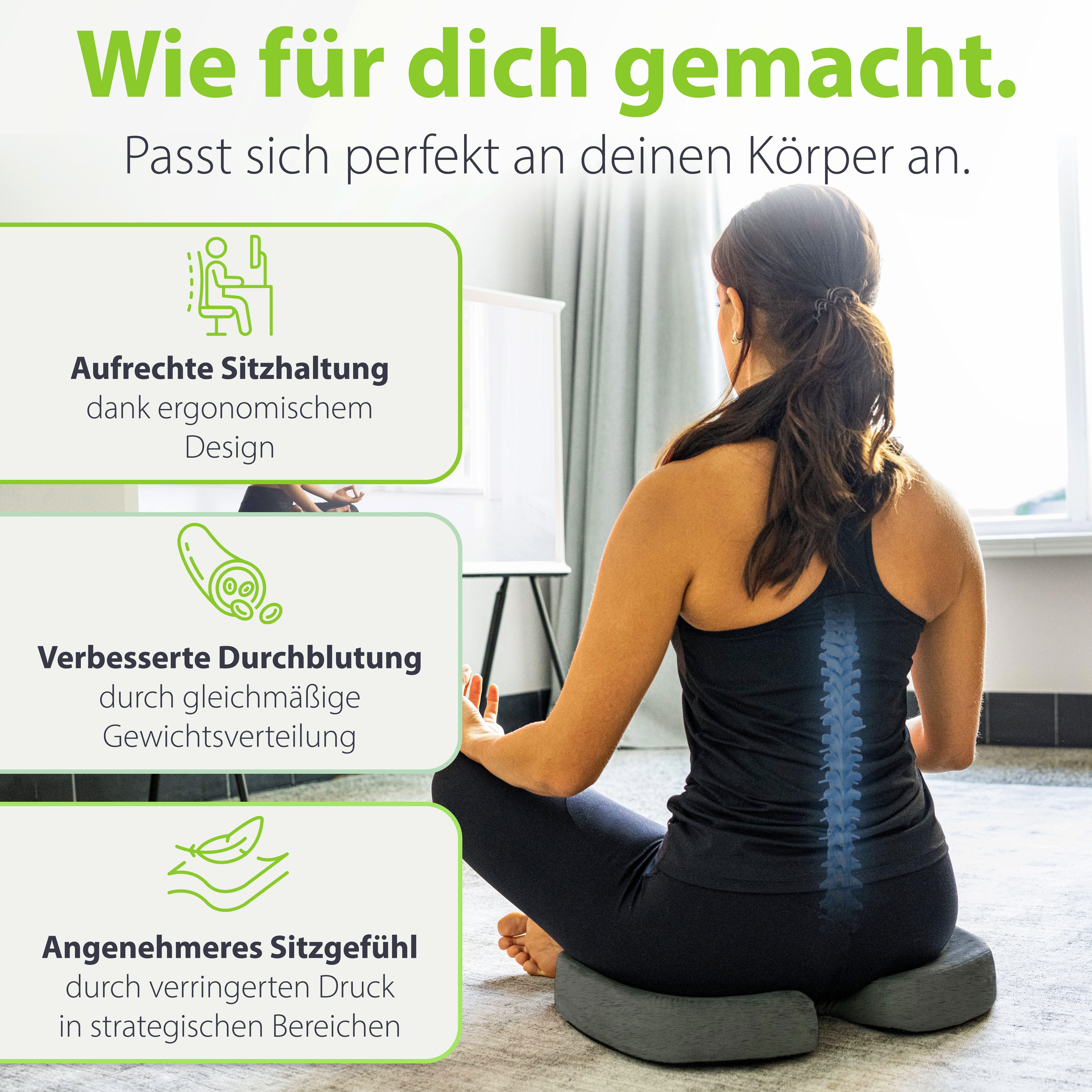 feela Sitzkissen Orthopädisches Kissen – Ergonomisch, 3 Härtegrade bei Rückenschmerzen, Fördert gesundes Sitzen & entlastet Rücken – Zuhause, Büro & unterwegs