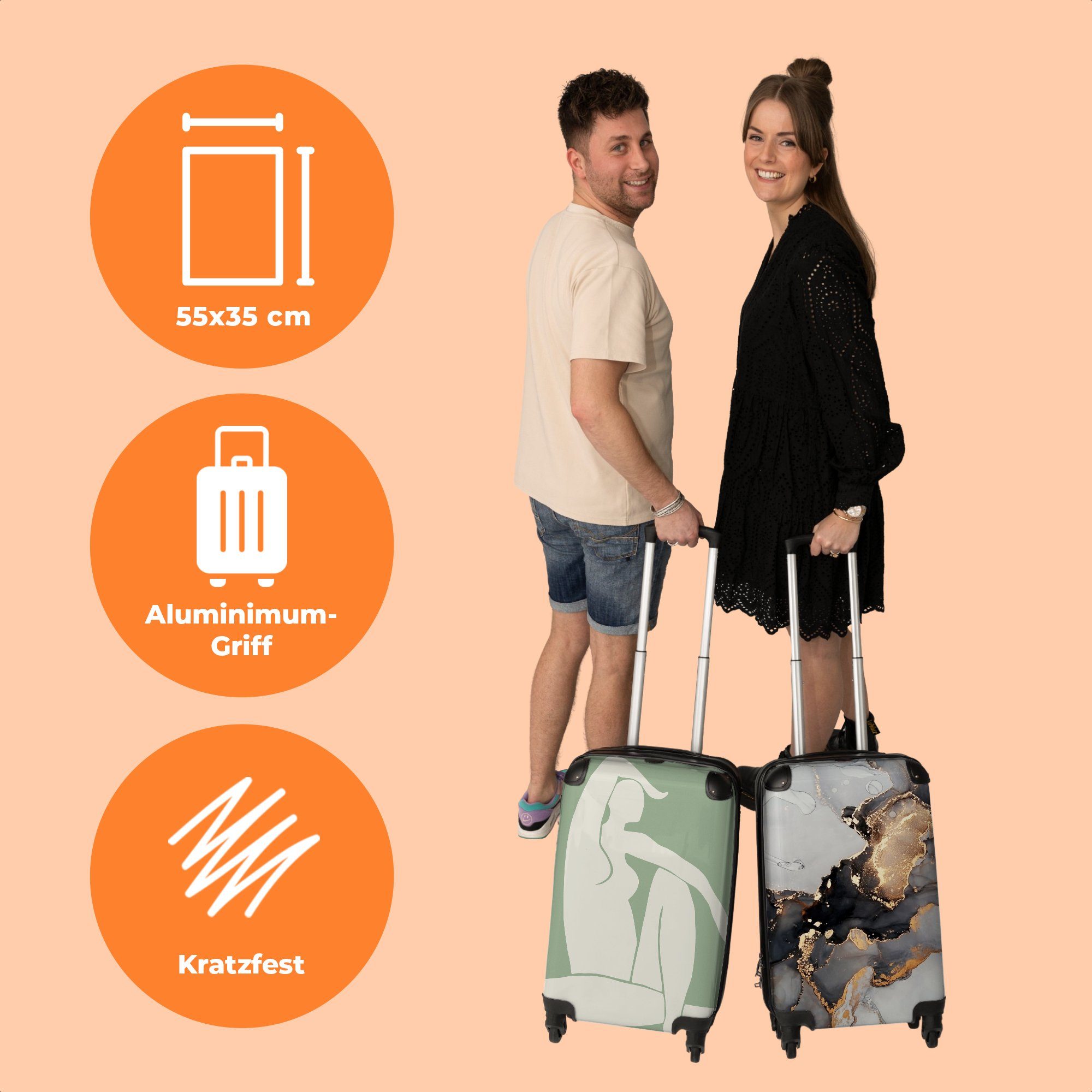 Minimalismus, - Rollkoffer - Körper NoBoringSuitcases.com© 55x35x20cm 4 Grün - 4 Handgepäckkoffer - Kleine Rollen Rollen, Frau mit Cabin Reisekoffer Trolley Handgepäck