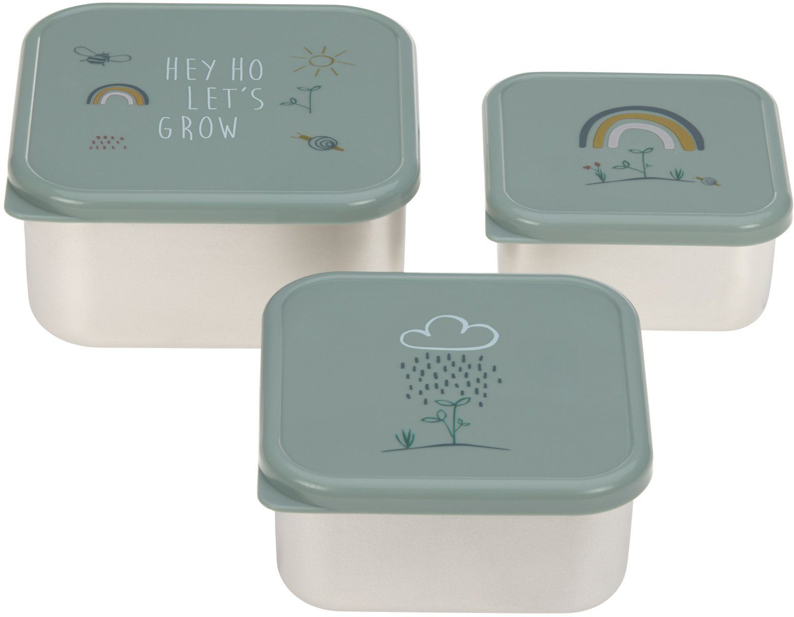 LÄSSIG Lunchbox Garden Explorer, green, Edelstahl, Polyprophylen (PP), (Set, 3-tlg) | Lunchboxen