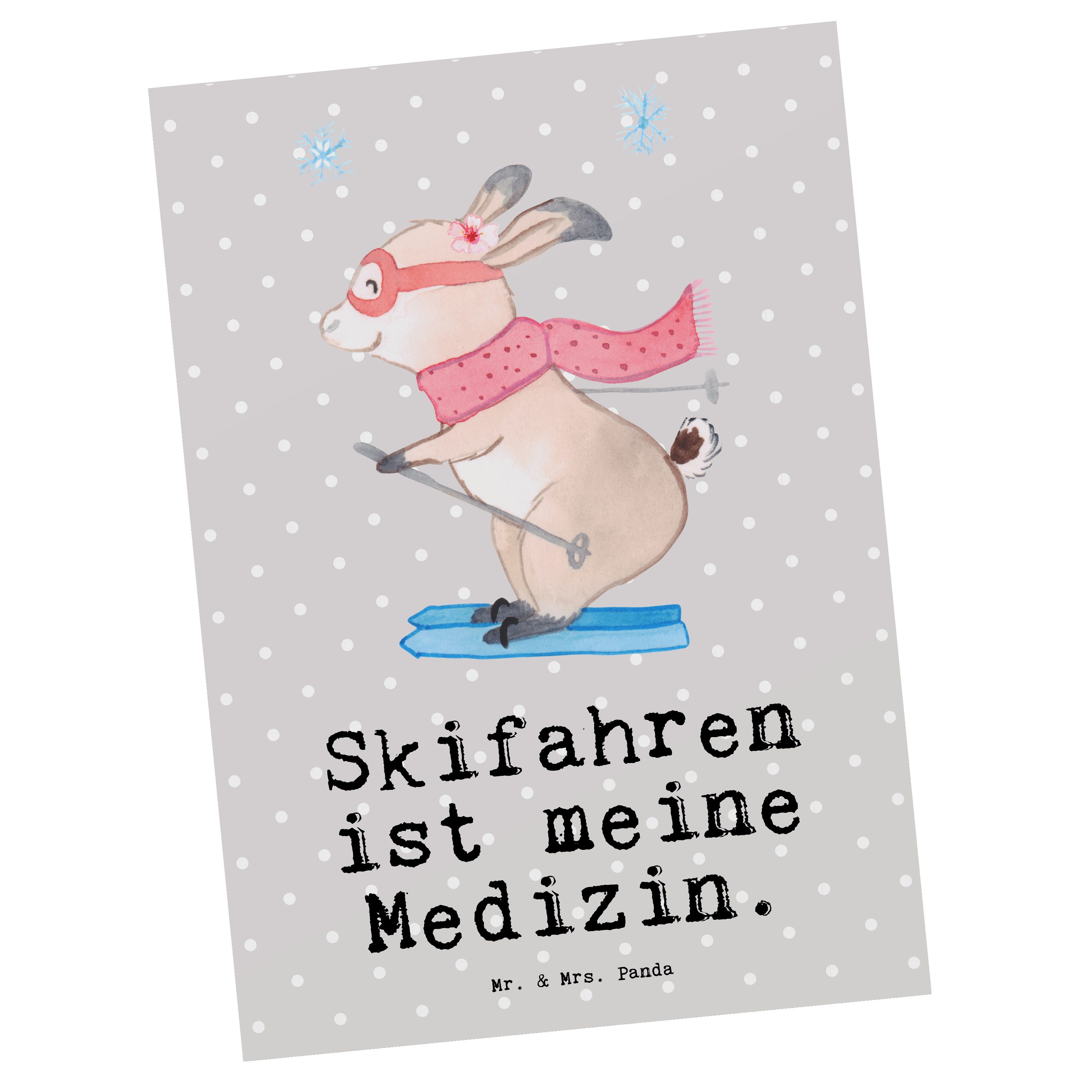 Sport, Postkarte - Medizin Panda Skiwet - Pastell Mrs. Bär Karte, Geschenk, Grau Skifahren & Mr.