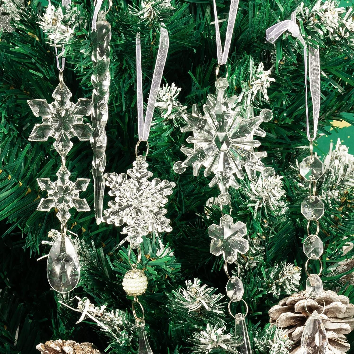 Tropfen Eiszapfen Weihnachtsbaumschmuck Stück Christbaumschmuck 10 Kristallornamente, Lamon hängende Weihnachtsschneeflocken transparent