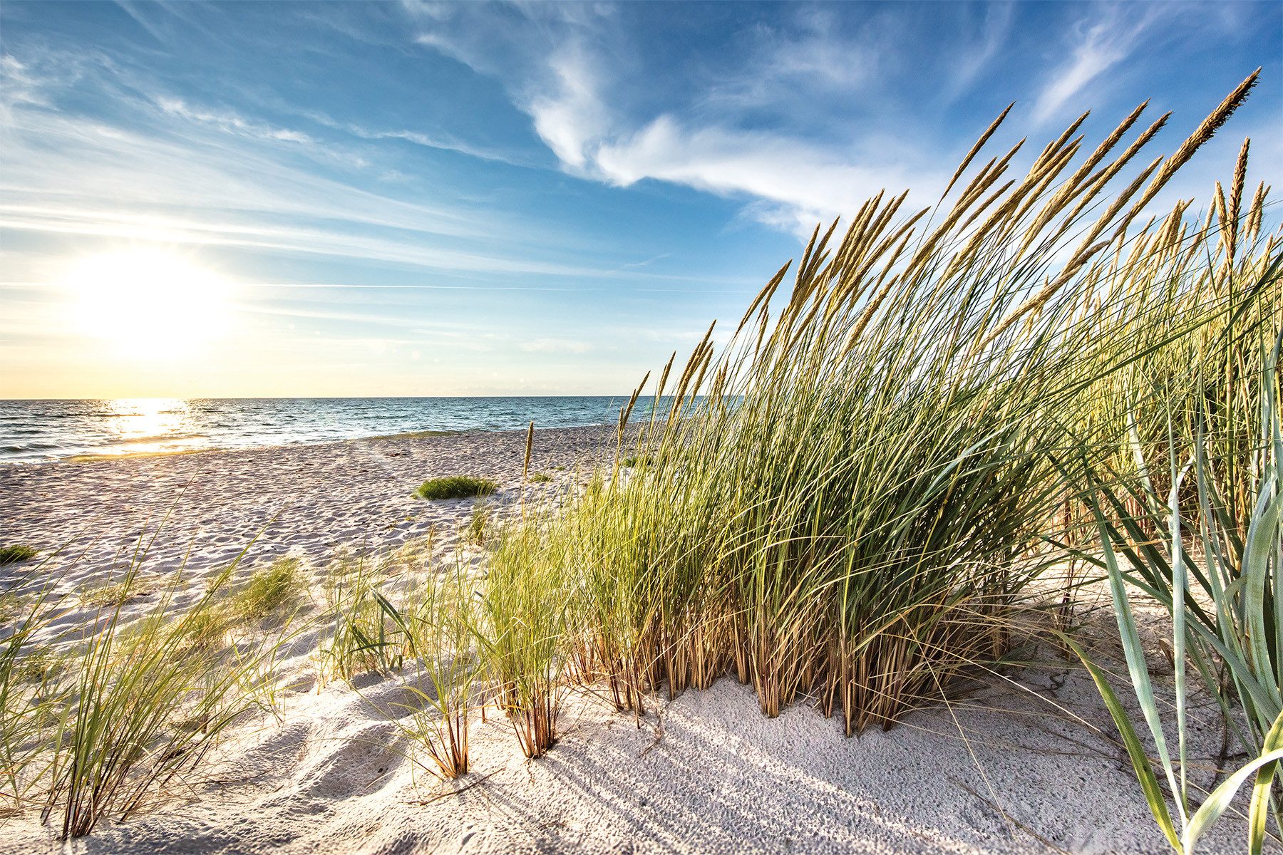 Bönninghoff Bild Wandbild STRANDSONNE 60x90 cm – Leinwandbild Keilrahmen Deko modern, Meer, Natur, Strand, auf Keilrahmen gespannt