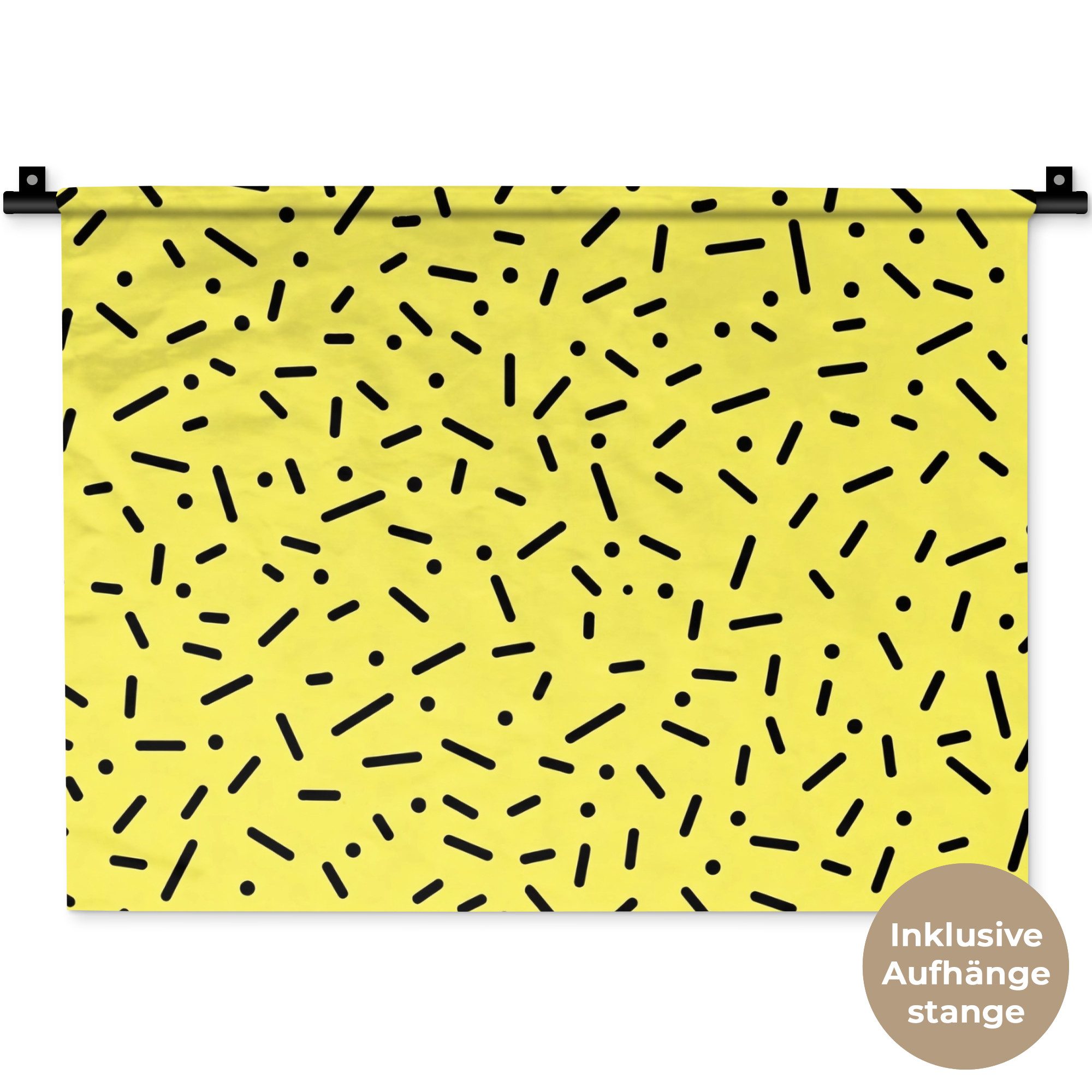 MuchoWow Wandteppich Spiele - Punkte - Streifen - Gelb, Rechteckig, Höhe: 3 mm, Wanddeko Teppich Wohnzimmer, Schlafzimmer, 60x45 cm
