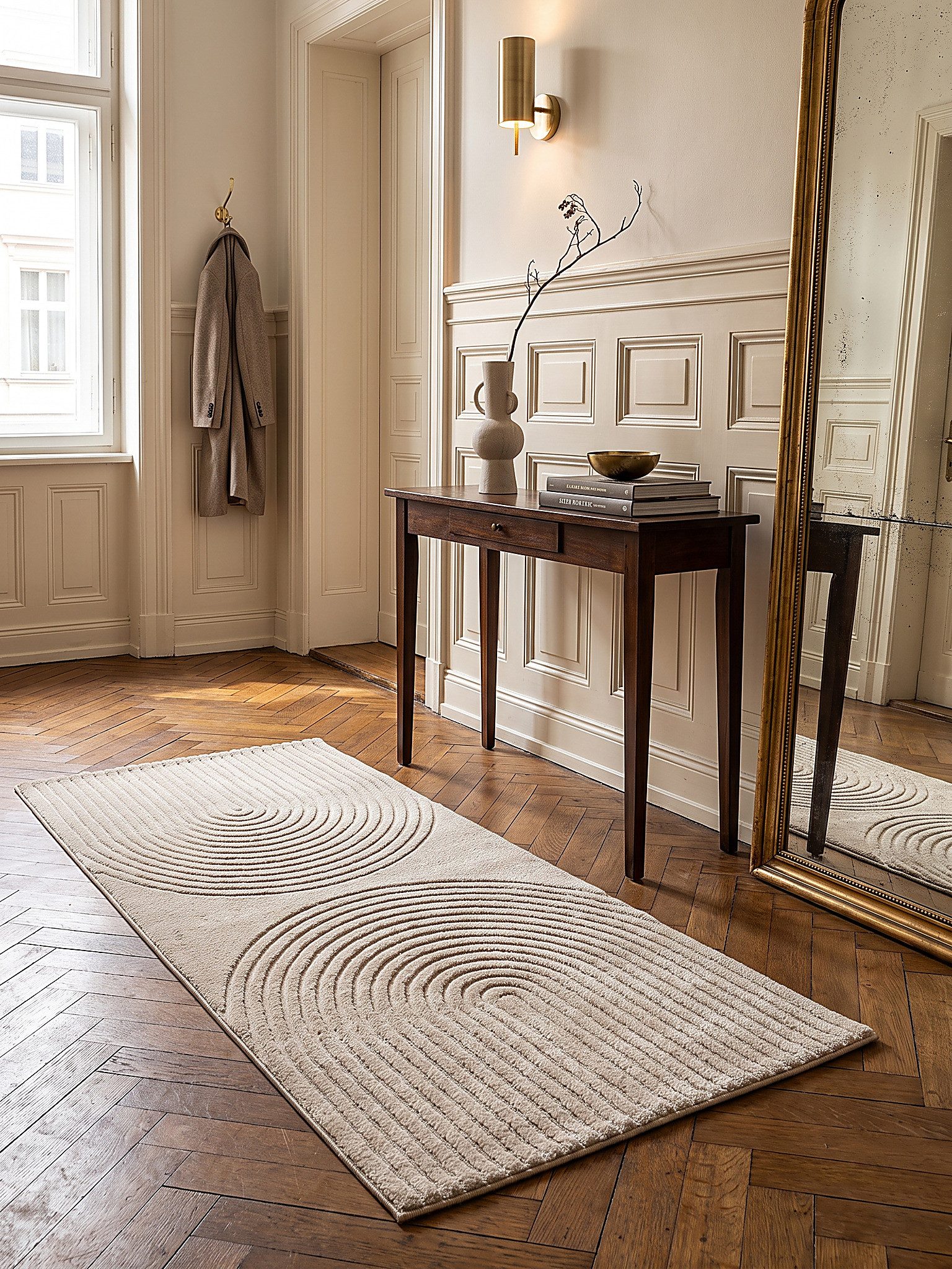 KADIMA DESIGN Teppich MUOTA Teppichläufer Beige 80x150 Geometrisch Polypropylen Wohnraum, Läufer, Höhe: 14 mm, Saugroboter-geeignet, Strapazierfähig, Farbecht,  – Bild 4 von 5