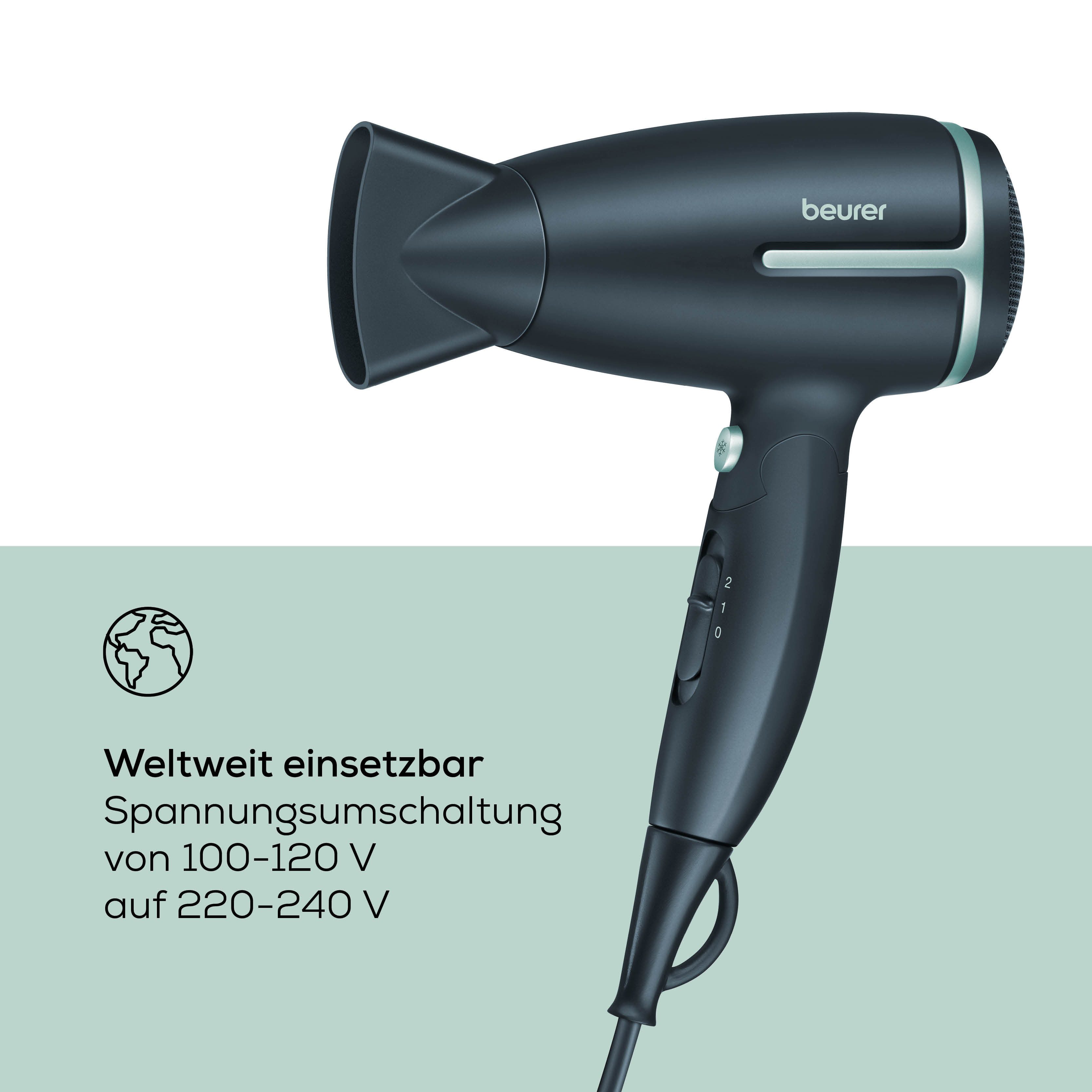 BEURER Reisehaartrockner HC 25 Limited Edition 2026 mit Kaltluftstufe, 1600 W, Mit manuelle Spannungsumschaltung, zur weltweiten Nutzung geeignet – Bild 4 von 5