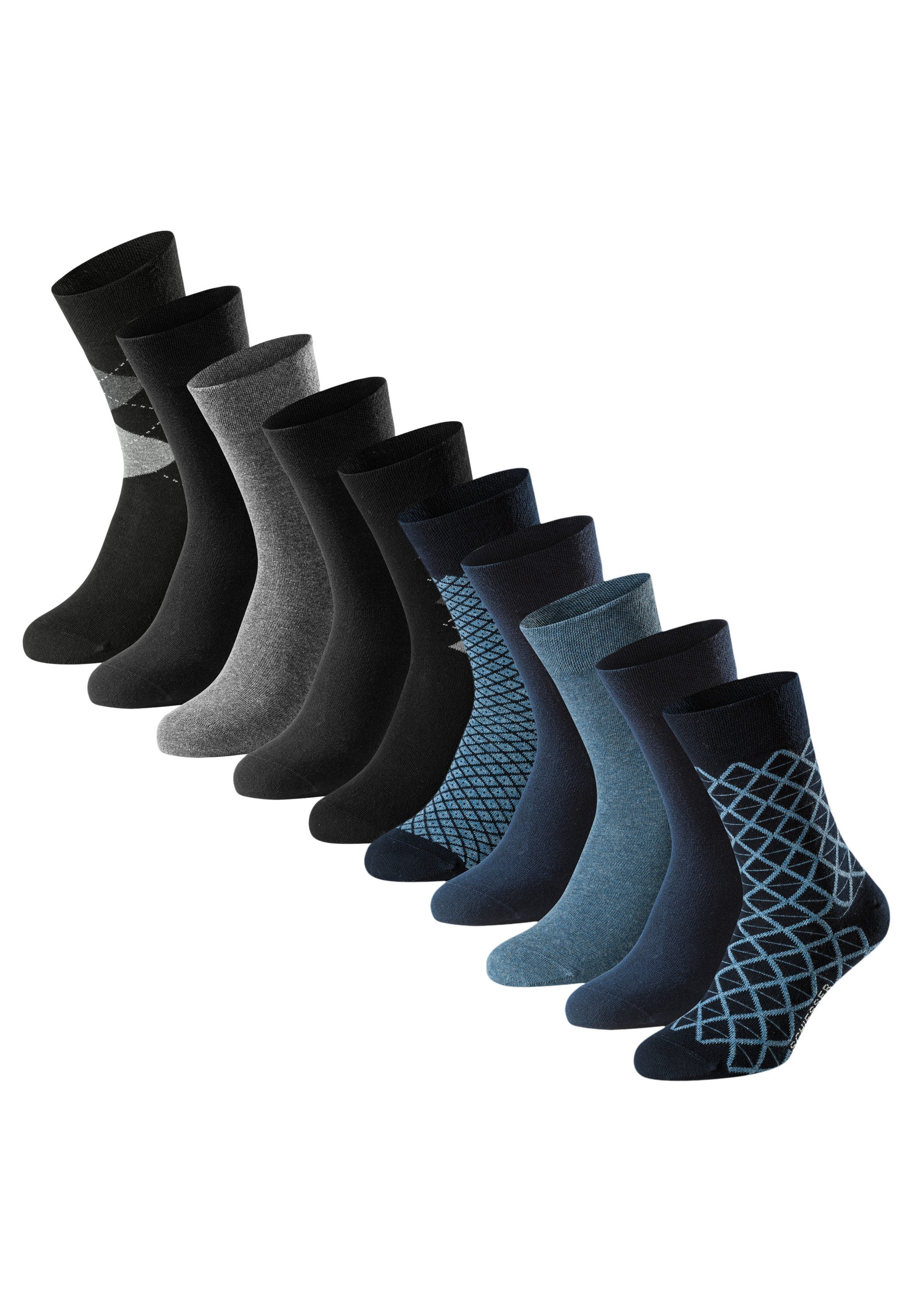 Schiesser Langsocken 10er Pack Bluebird (Spar-Set, 10-Paar) Socken - Baumwolle - Atmungsaktiv - Druckfreier, bequemer Bund