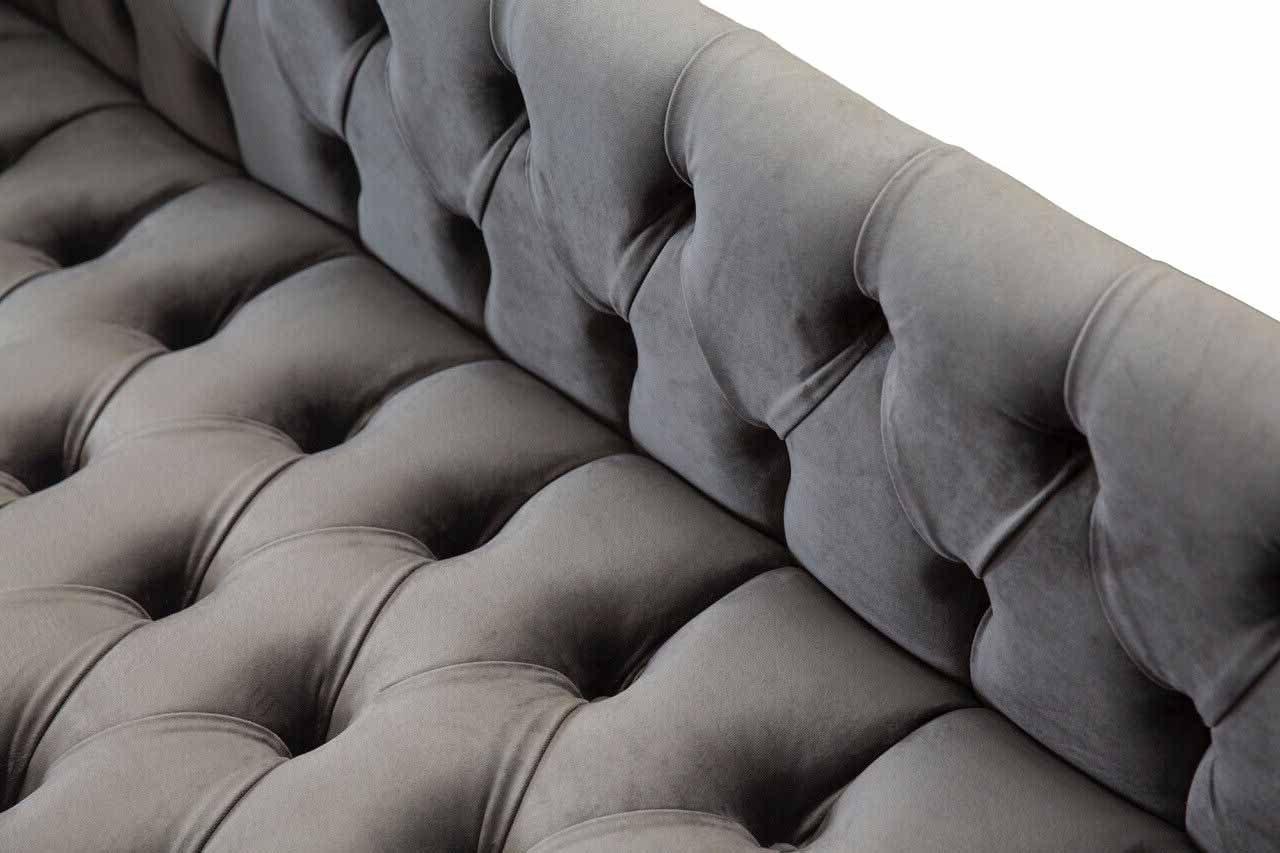 STOFF SAMT CHESTERFIELD LOUNGE CHAISE SOFA LUXUS GRAUER JVmoebel Chesterfield-Sofa