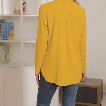 KIKI Blusentop Damen Bluse Elegant Hemden Langarm Casual Oberteile mit Knöpfen Hemd