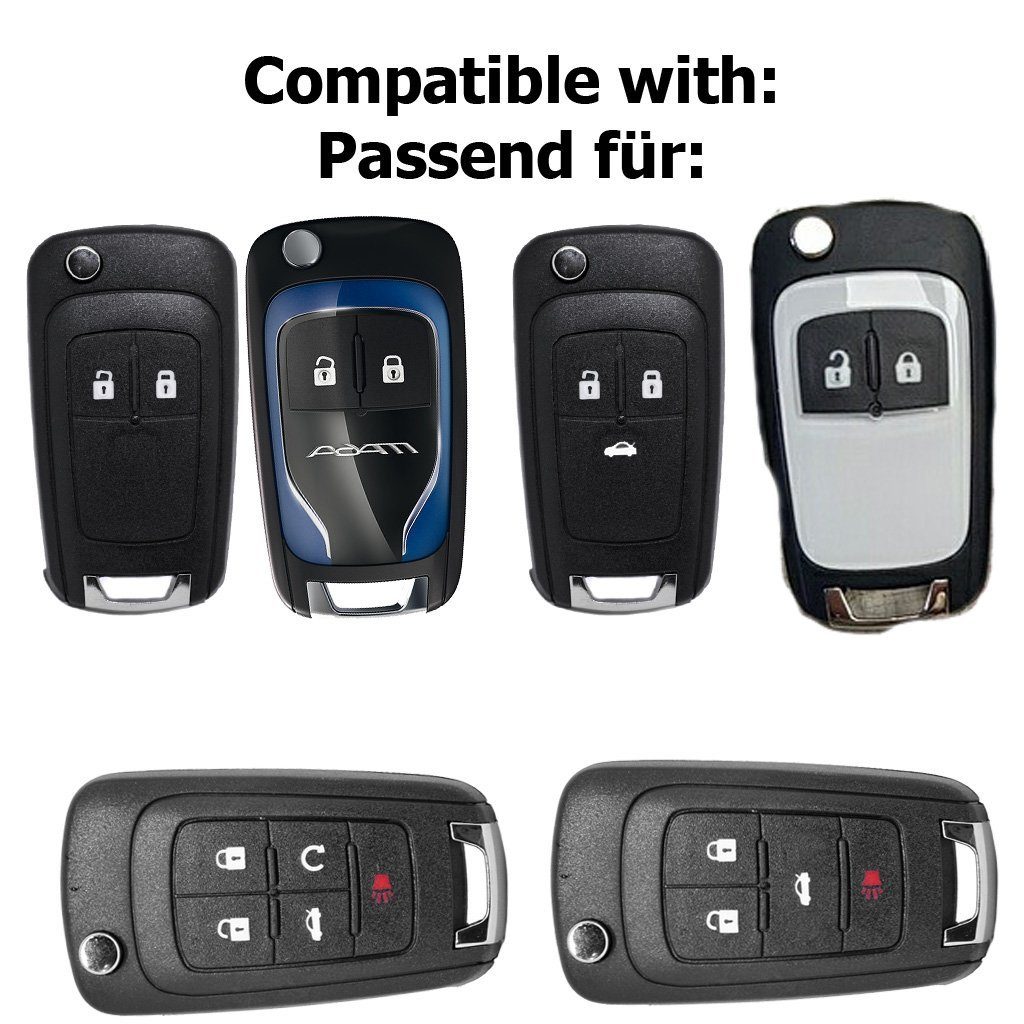 mt-key Schlüsseltasche Autoschlüssel Hardcover Schutzhülle Metallic Grau, Opel Astra J Corsa D Meriva Insignia Zafira Adam Klappschlüssel – Bild 3 von 4