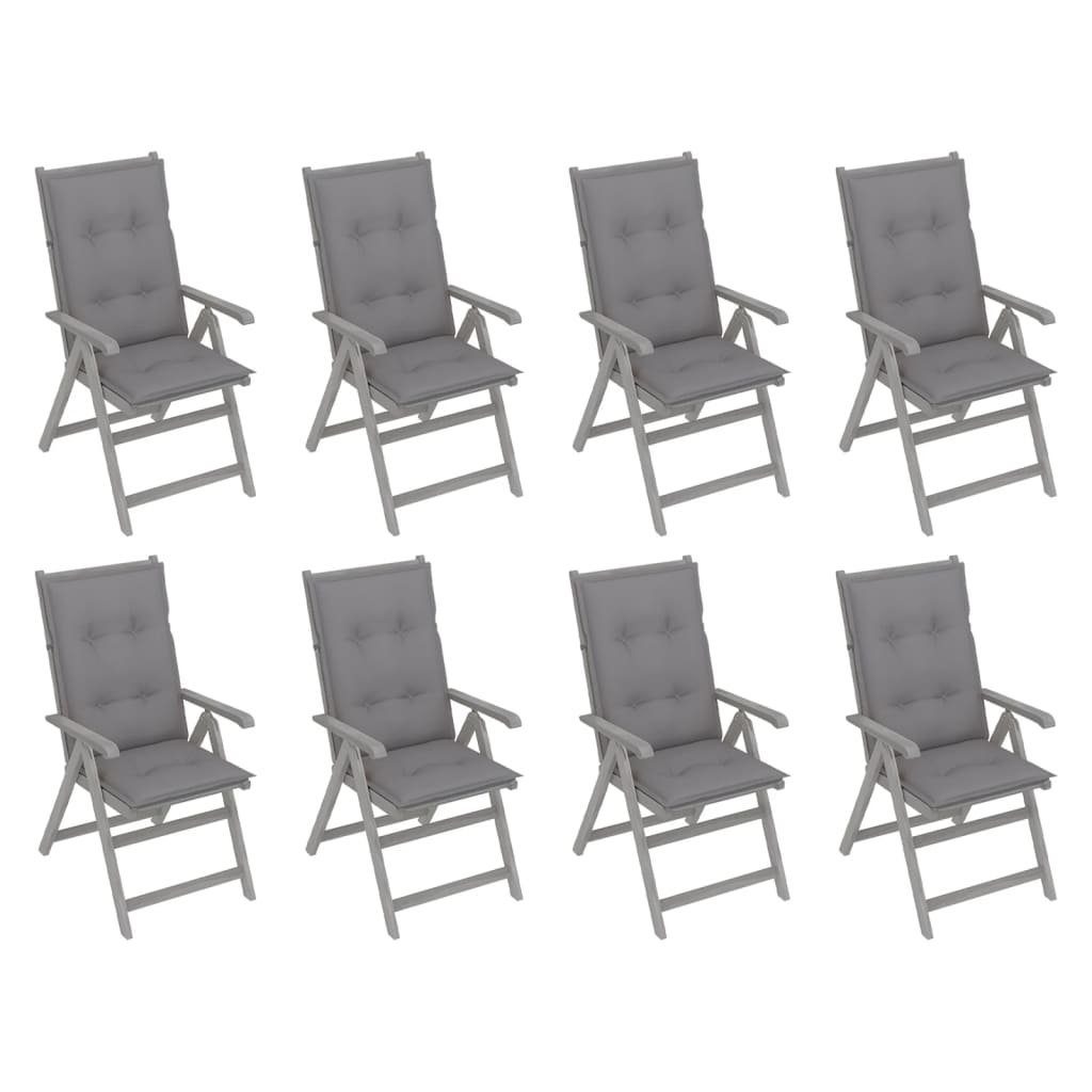 furnicato Gartenstuhl Verstellbare 8 Stk. Gartenstühle Akazienholz Grau mit Auflagen